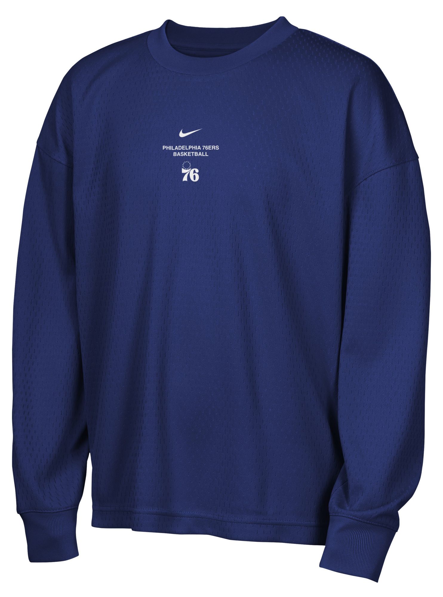 Nike Youth Philadelphia 76ers Worn With Obsession Standard Issue Game Long Sleeve Shirt, Small, Blue