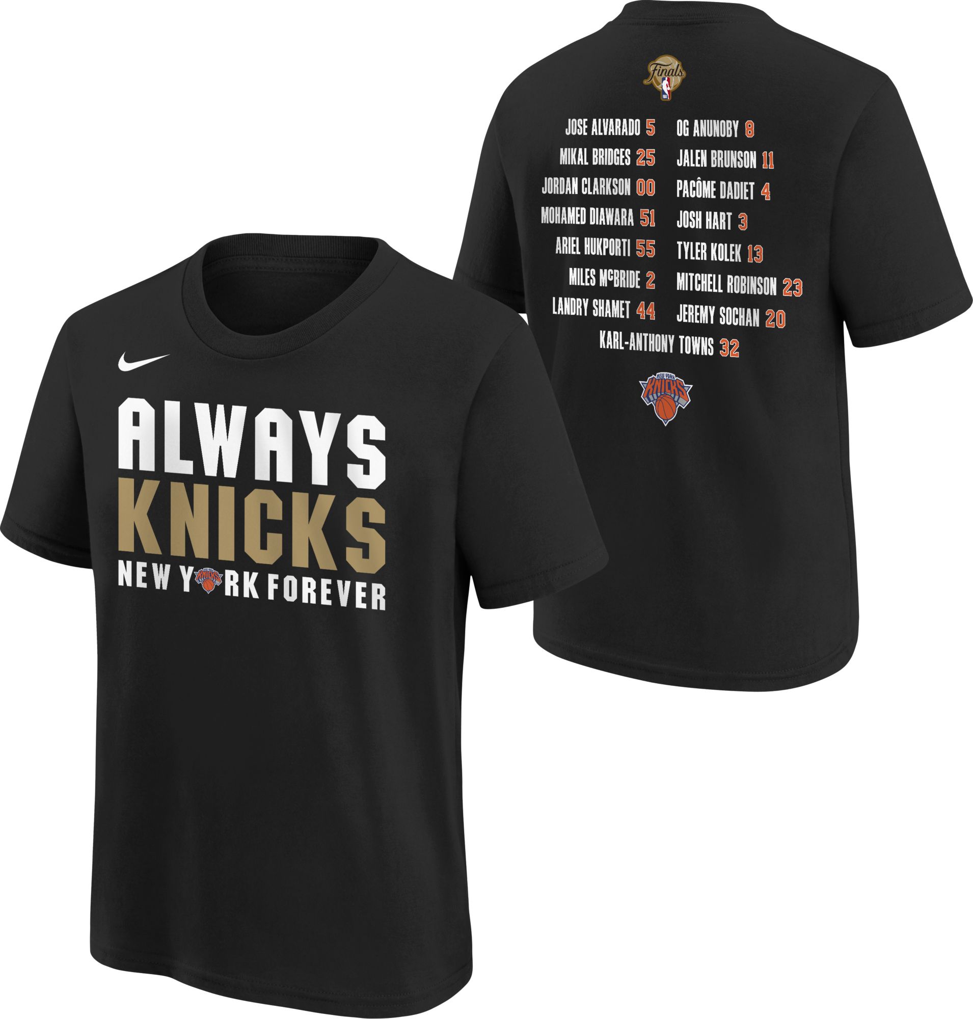 Nike Youth 2026 NBA Champions New York Knicks Roster T-Shirt