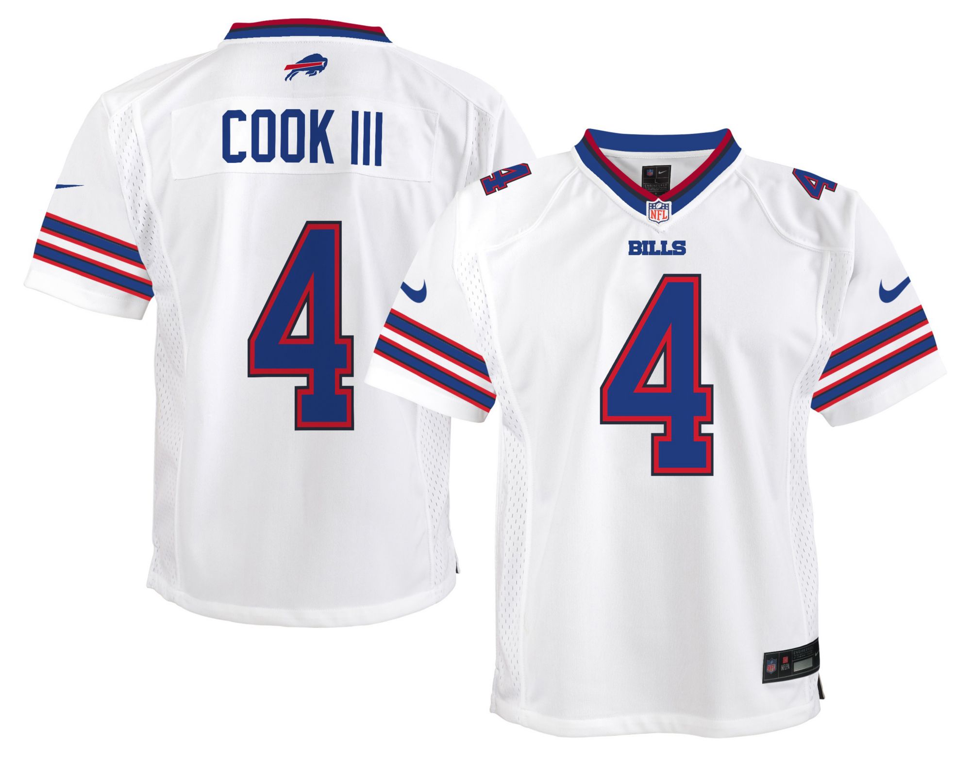 Nike Youth Buffalo Bills James Cook #4 White Road Game Jersey