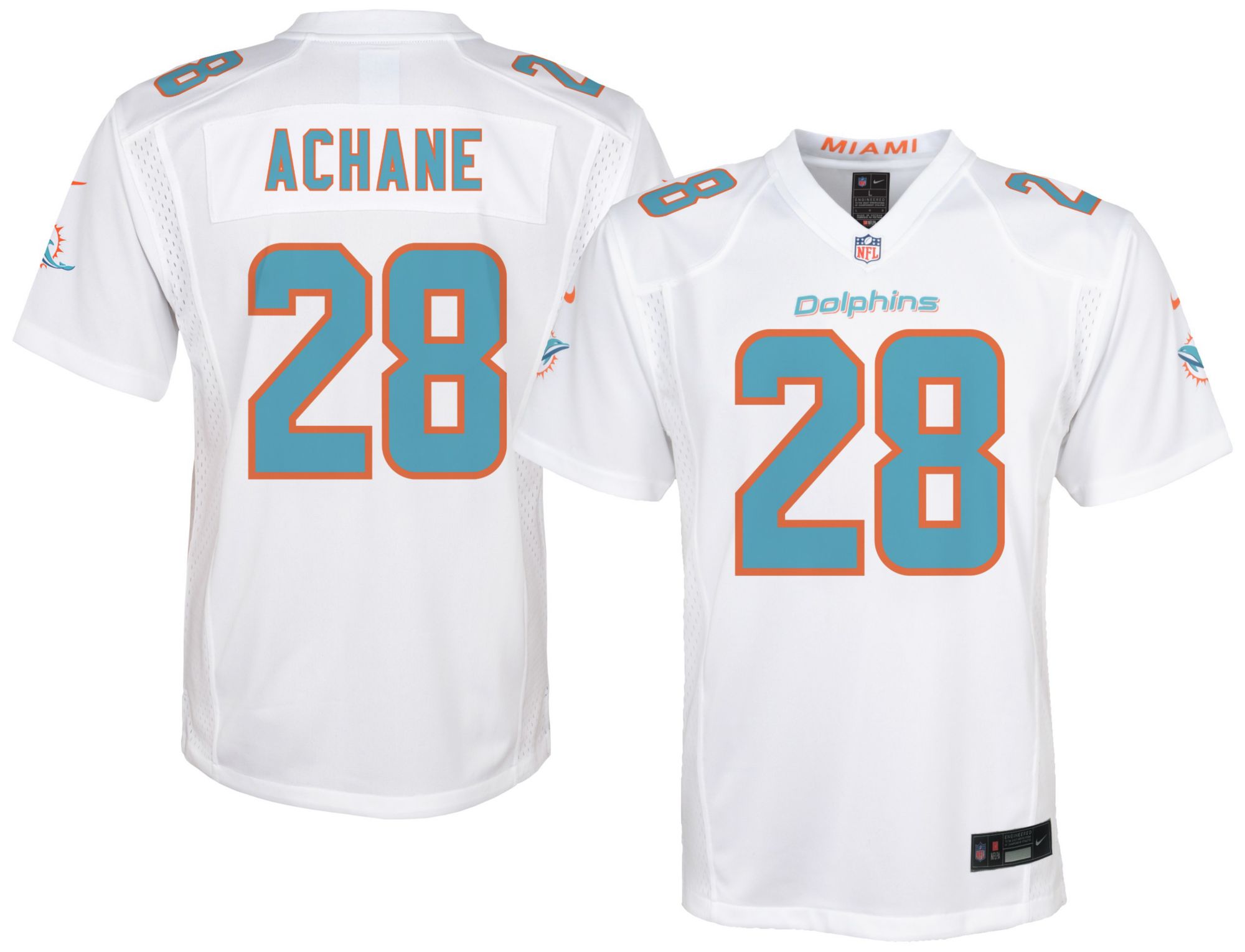Nike Youth Miami Dolphins DeVon Achane #28 White Road Game Jersey