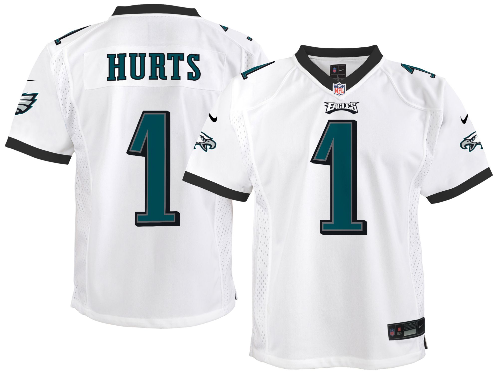 Nike Youth Philadelphia Eagles Jalen Hurts #1 White Road Game Jersey