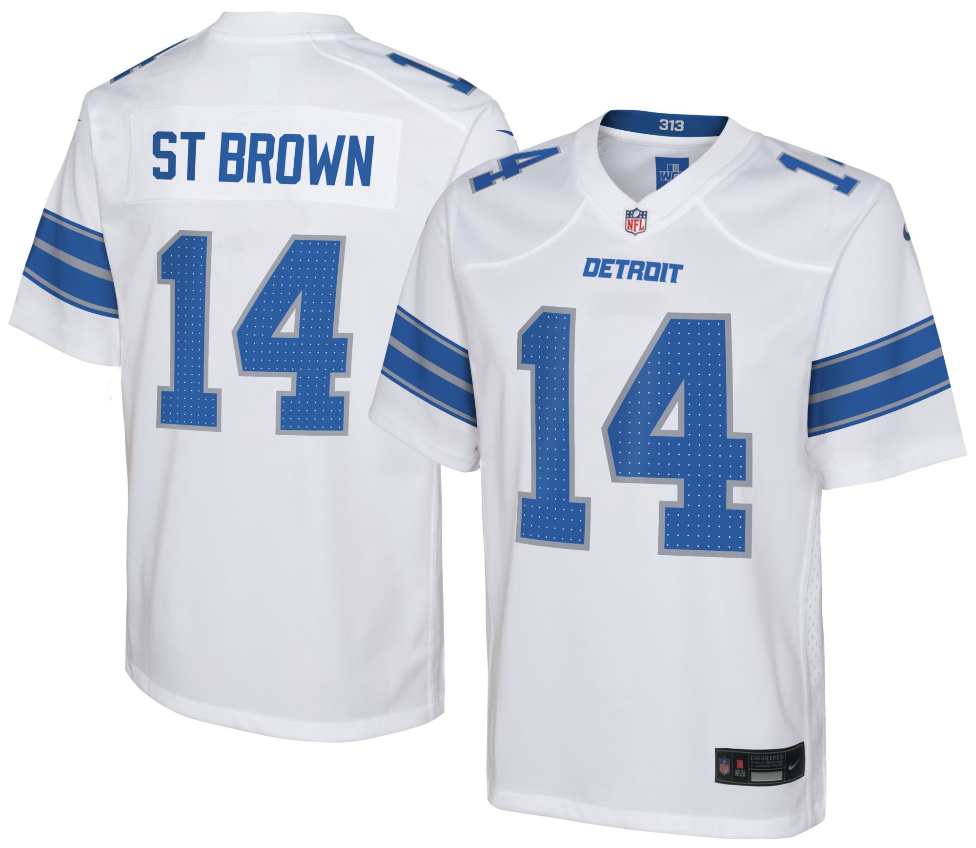 Nike Youth Detroit Lions Amon-Ra St. Brown #14 White Road Game Jersey