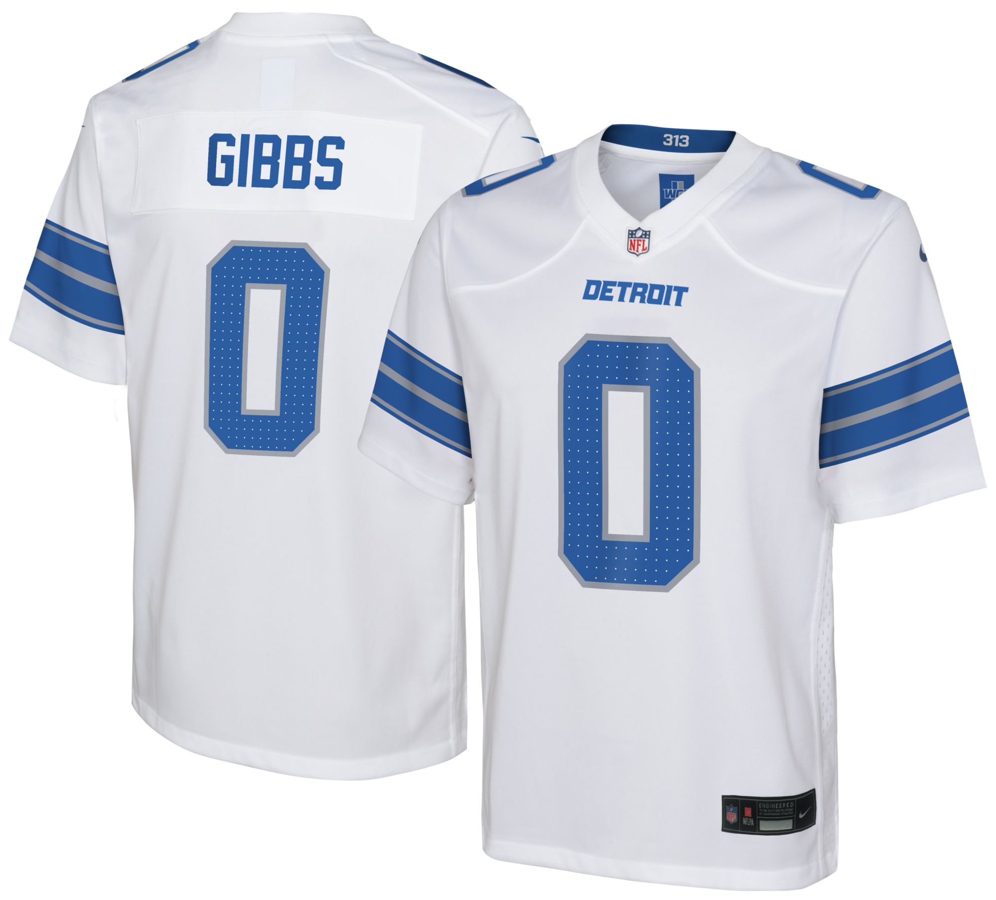 Nike Youth Detroit Lions Jahmyr Gibbs #0 White Road Game Jersey