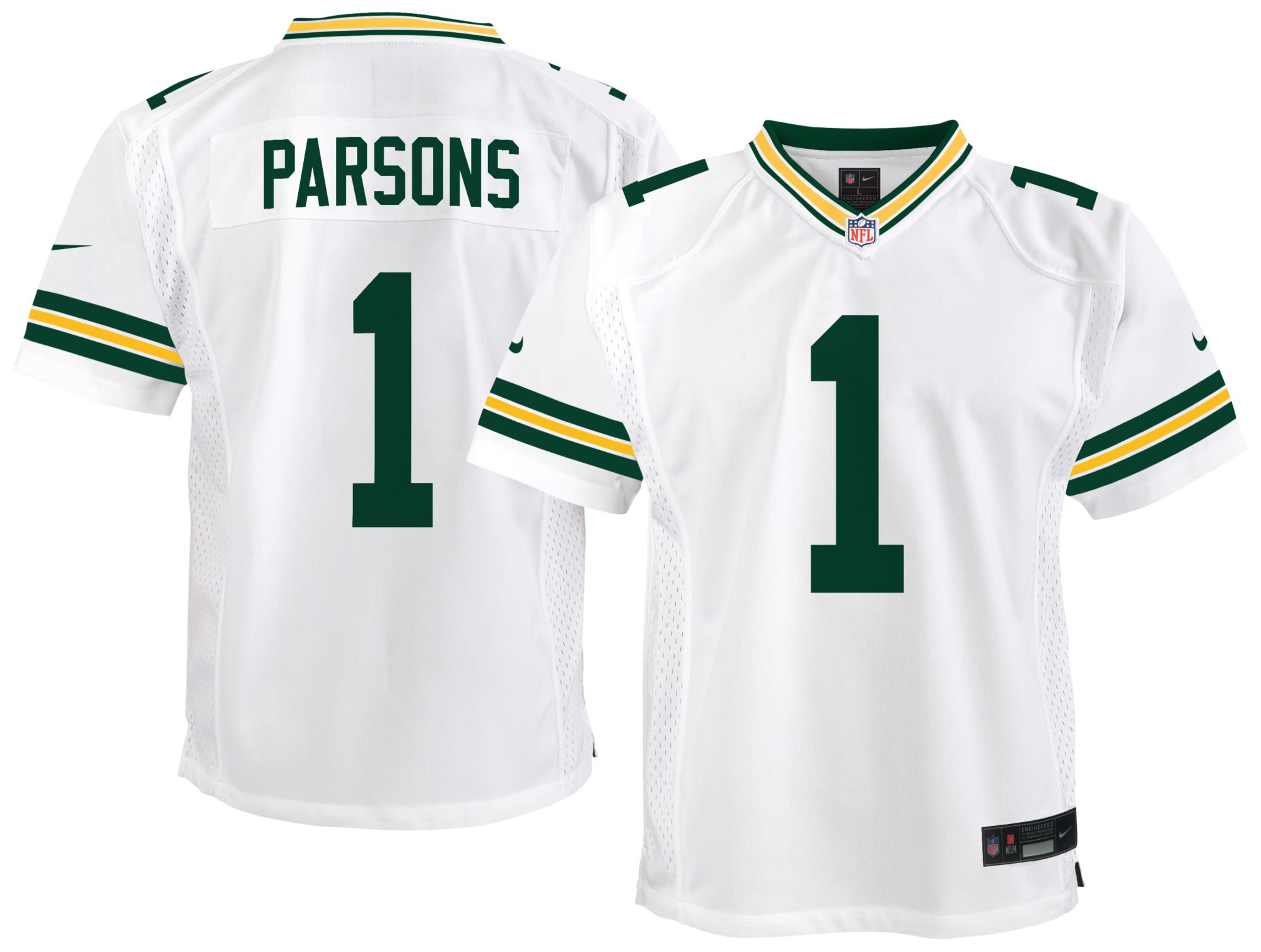 Nike Youth Green Bay Packers Micah Parsons #1 White Home Game Jersey