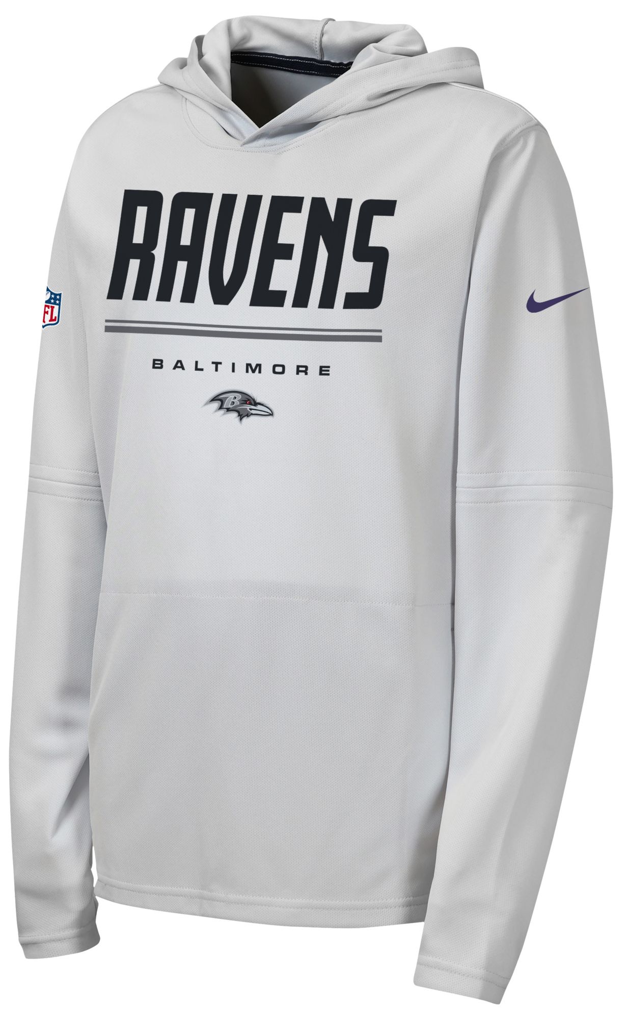 Nike Youth Baltimore Ravens Pure Platinum Hooded Long Sleeve Shirt