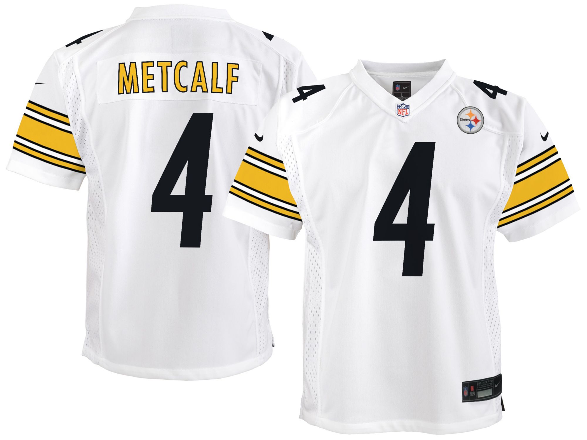 Nike Youth Pittsburgh Steelers D.K. Metcalf #4 White Road Game Jersey