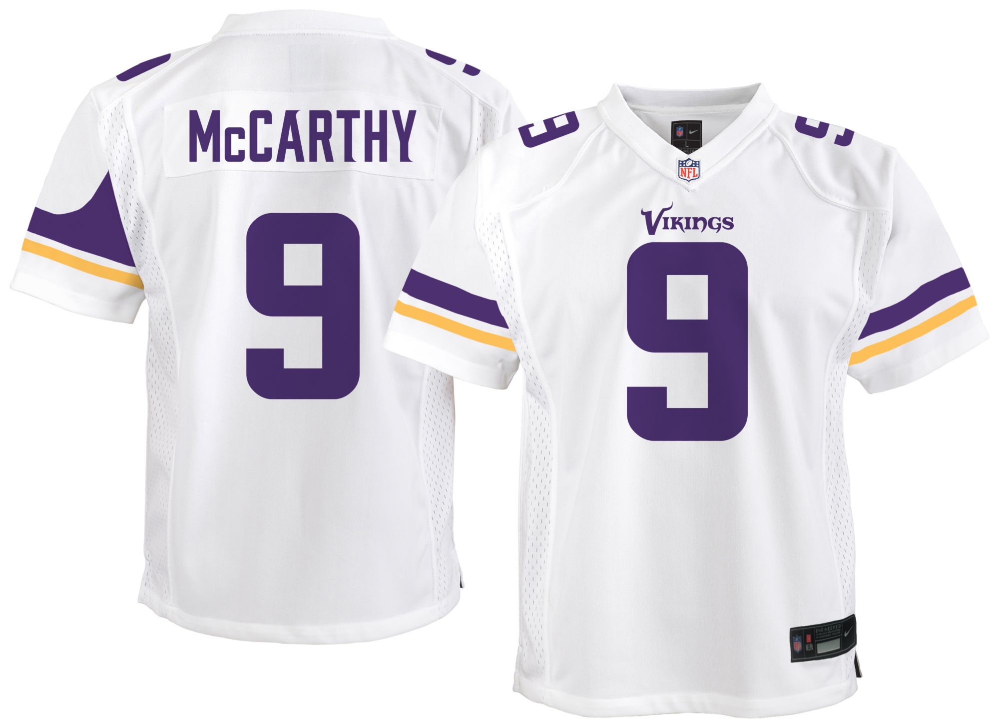 Nike Youth Minnesota Vikings J.J. McCarthy #9 White Road Game Jersey