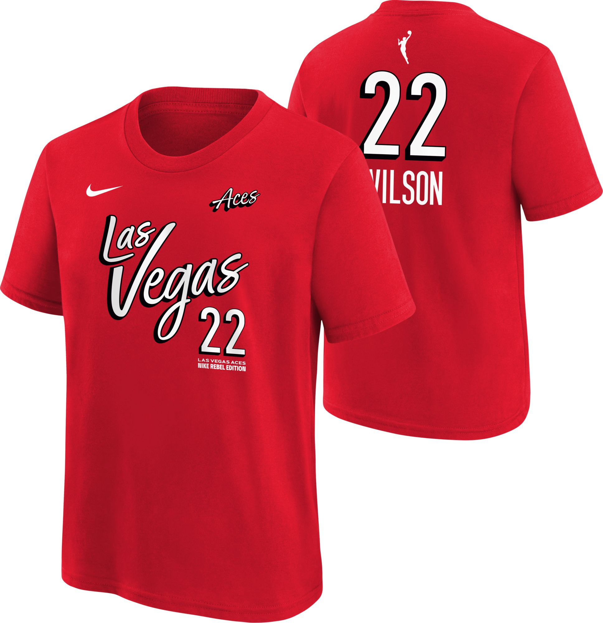 Nike Youth Las Vegas Aces Red A'ja Wilson #22  Rebel T-Shirt