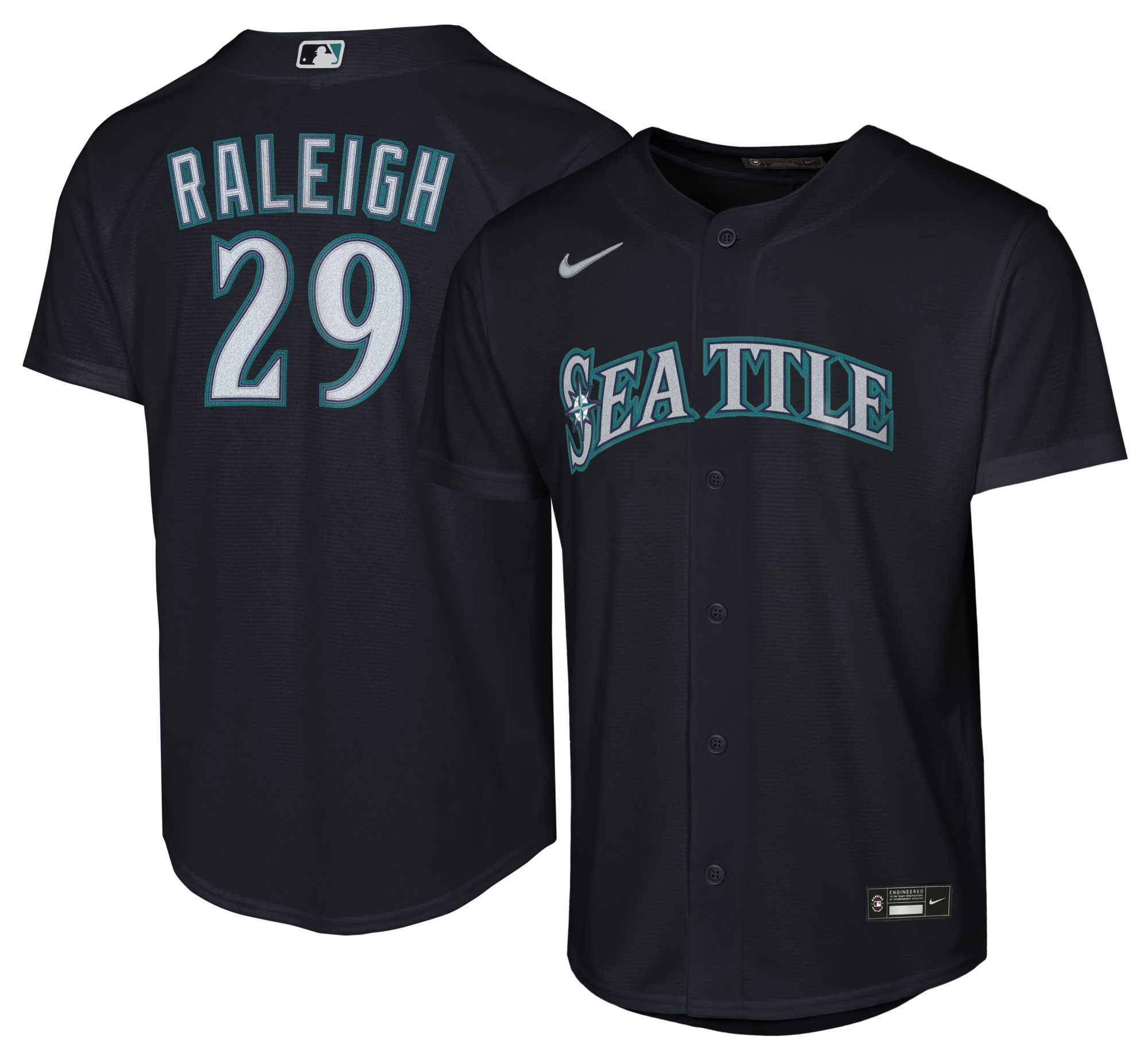 Nike Youth Seattle Mariners Navy Cal Raleigh #29 Baseline Road Jersey