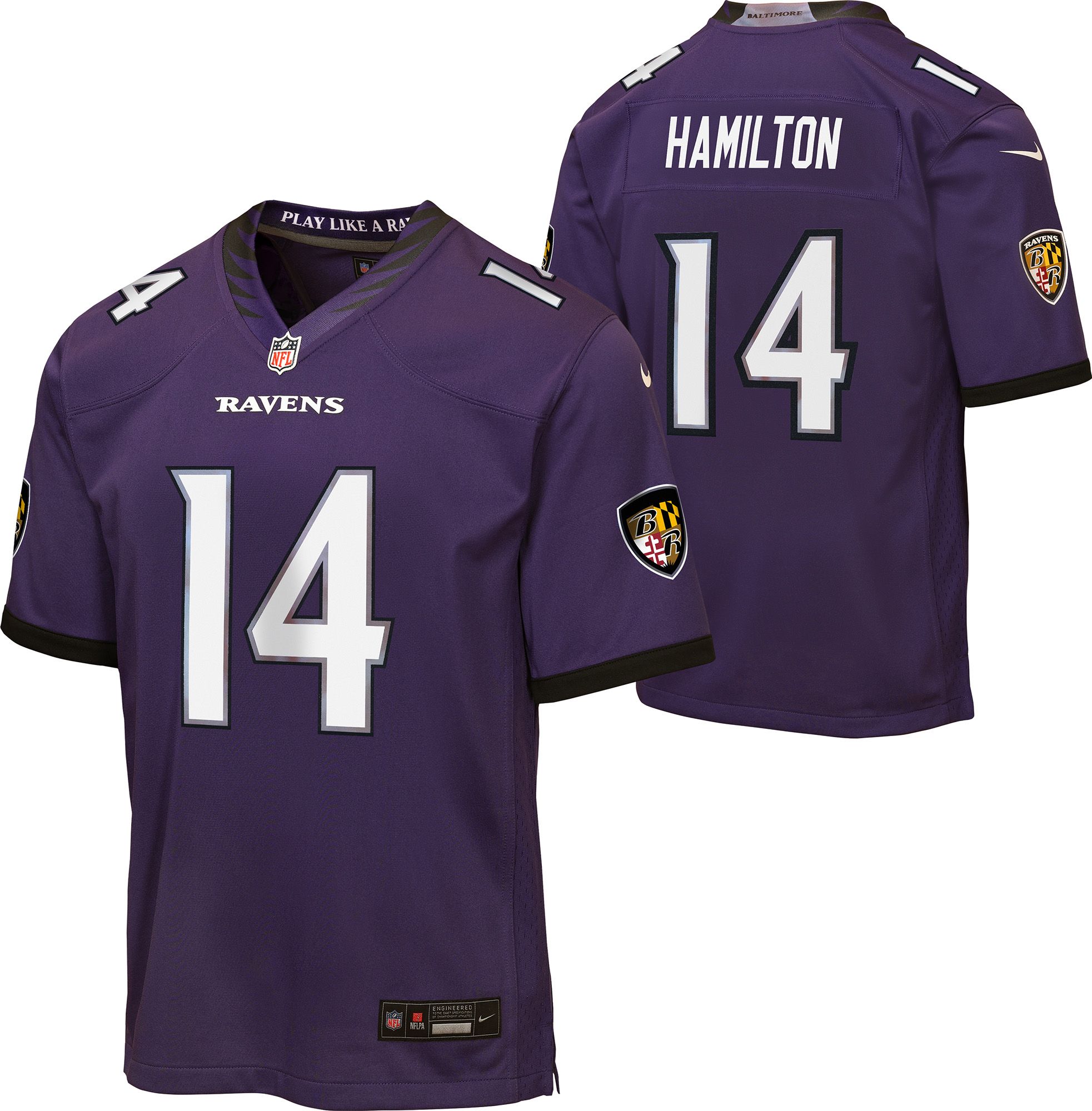 Nike Youth Baltimore Ravens Kyle Hamilton #14 Purple Home Game Jersey