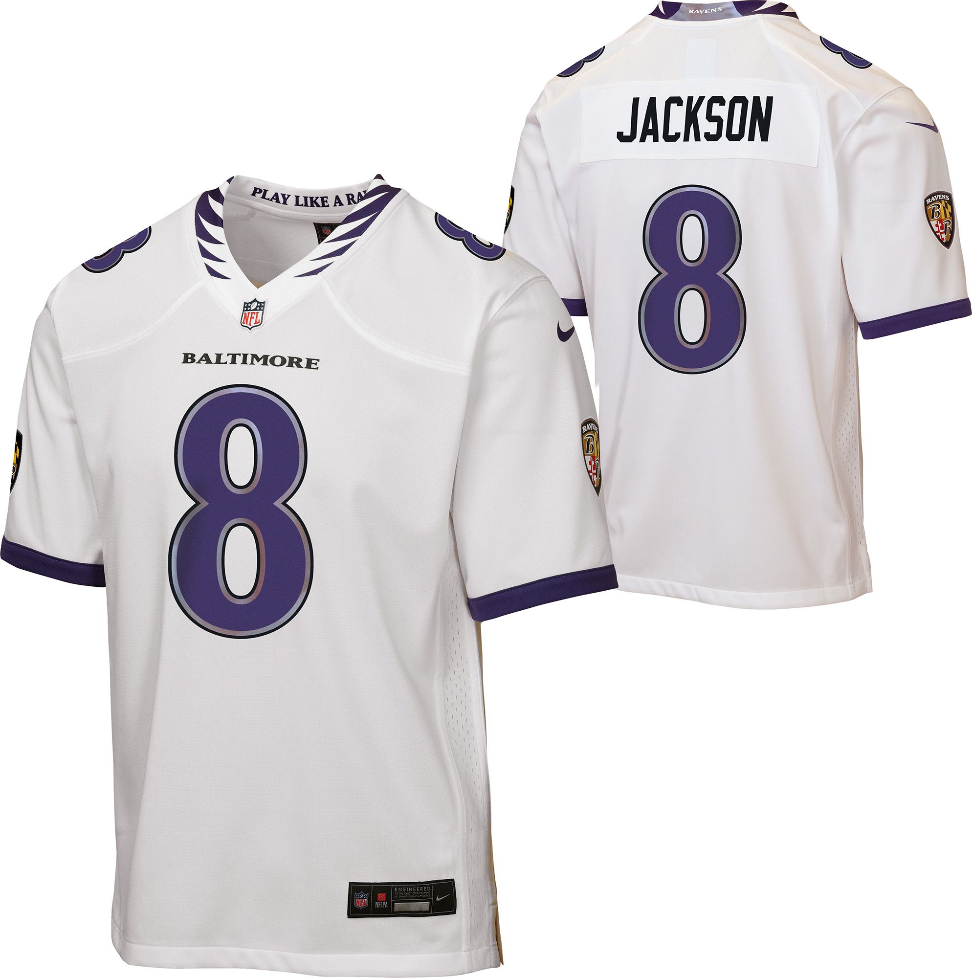 Nike Youth Baltimore Ravens Lamar Jackson #8 White Road Game Jersey