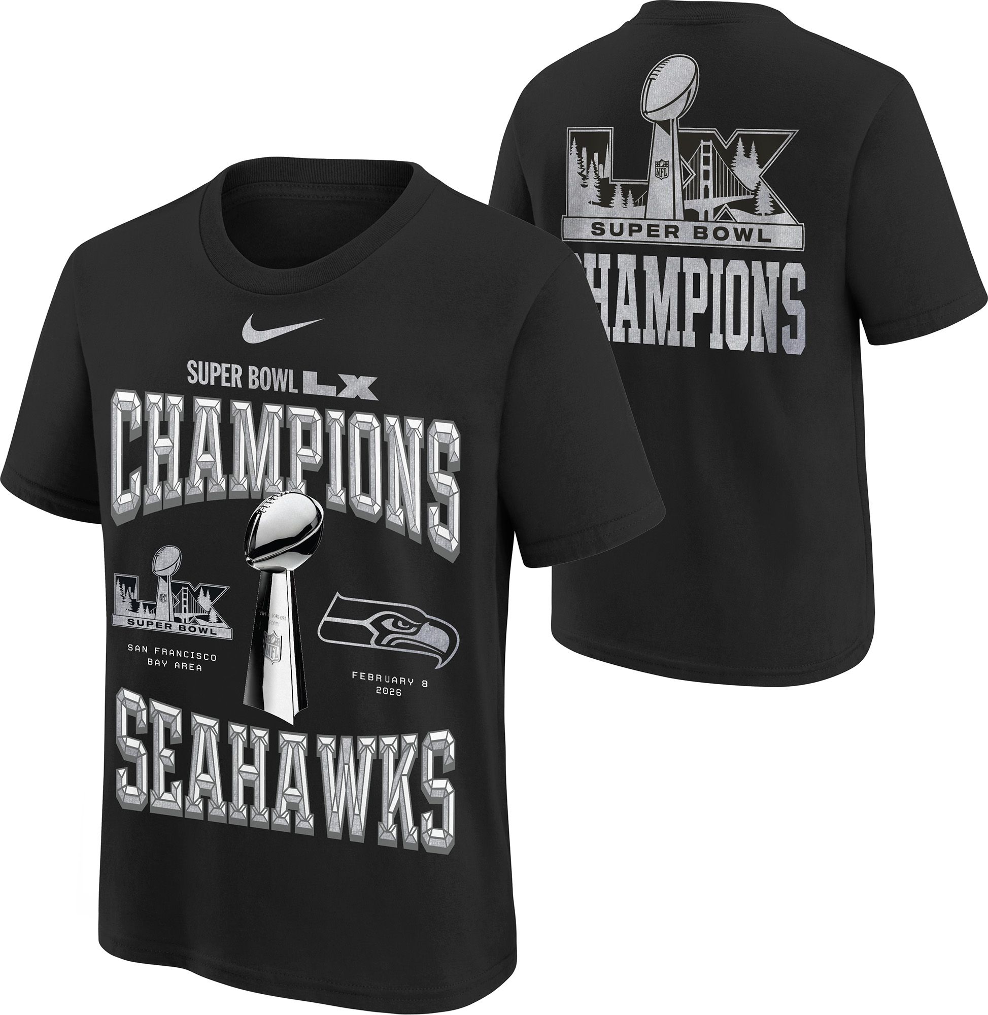 Nike Youth 2025-26 Super Bowl LX Champions Seattle Seahawks Locker Room Max90 2-Sided T-Shirt