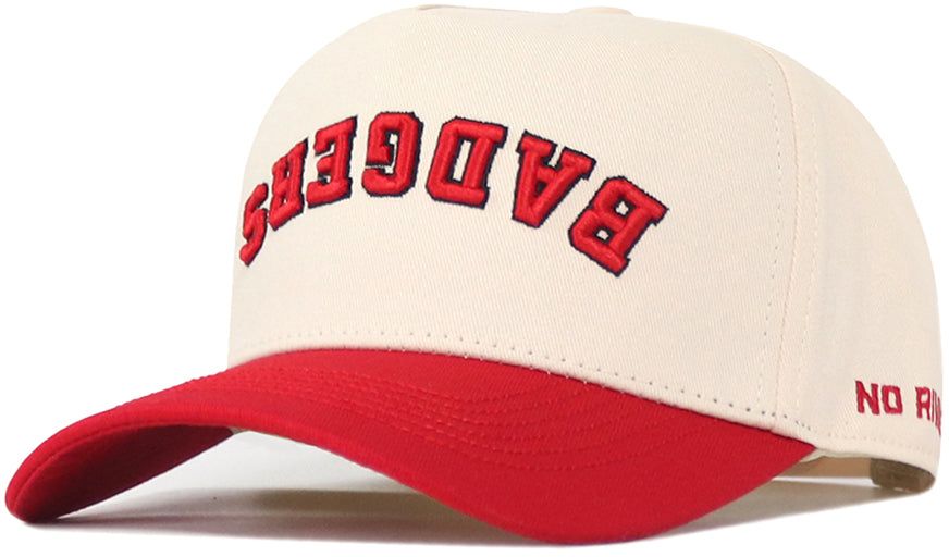 No Rivals Adult Wisconsin Badgers Cream and Red Upside Down Snapback Adjustable Hat