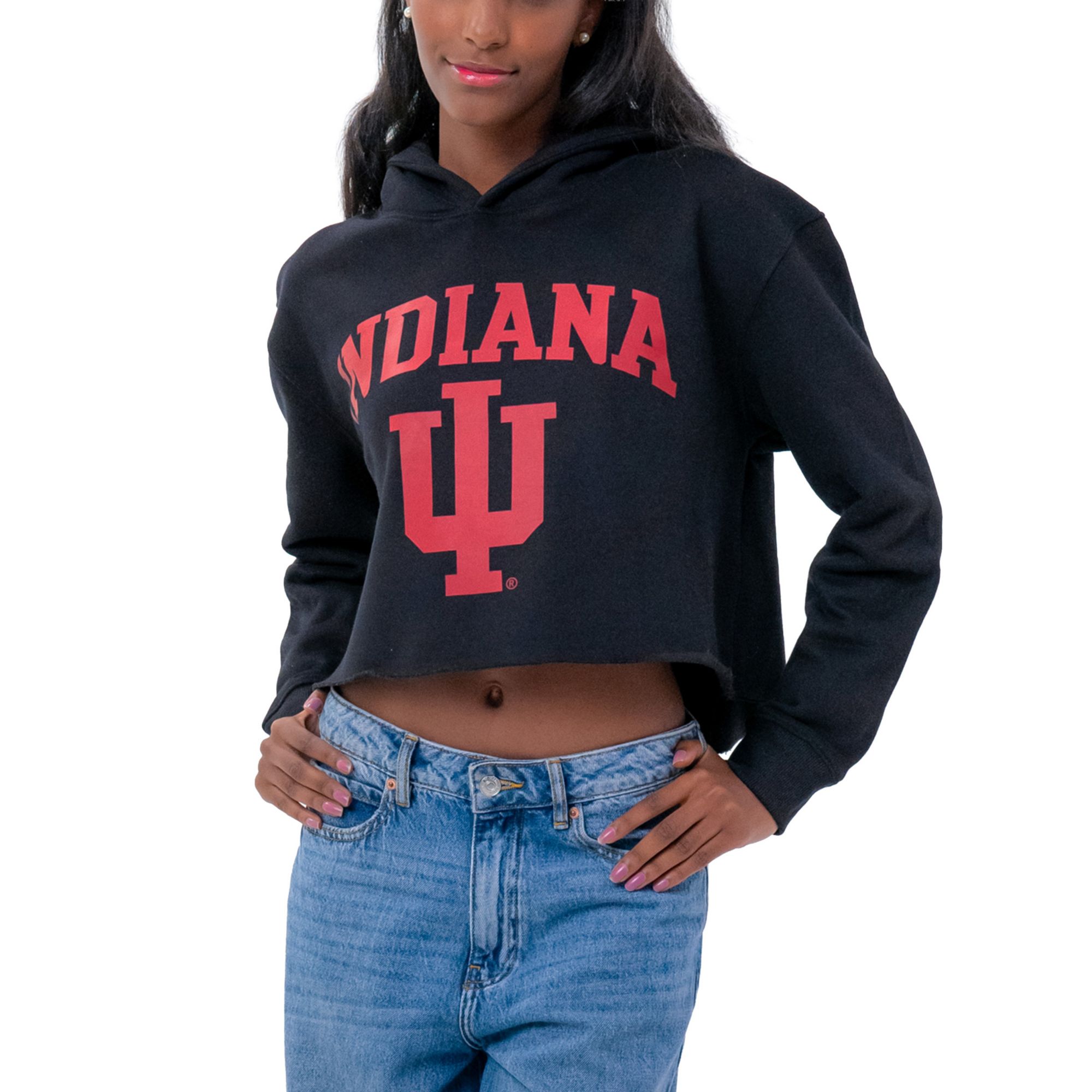 Established &amp; Co Women's Indiana Hoosiers Black Cropped Hoodie