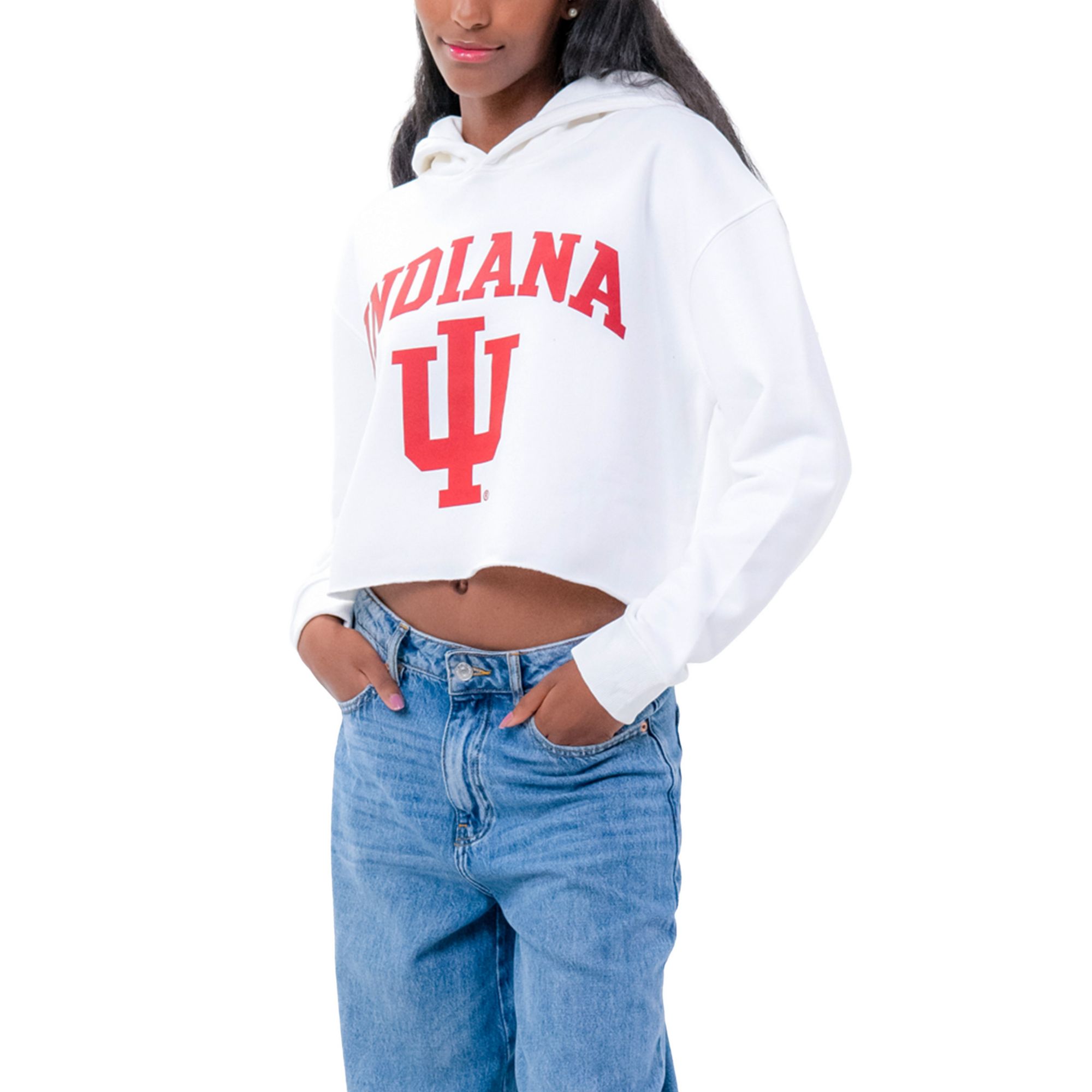 Established &amp; Co Women's Indiana Hoosiers White Cropped Hoodie