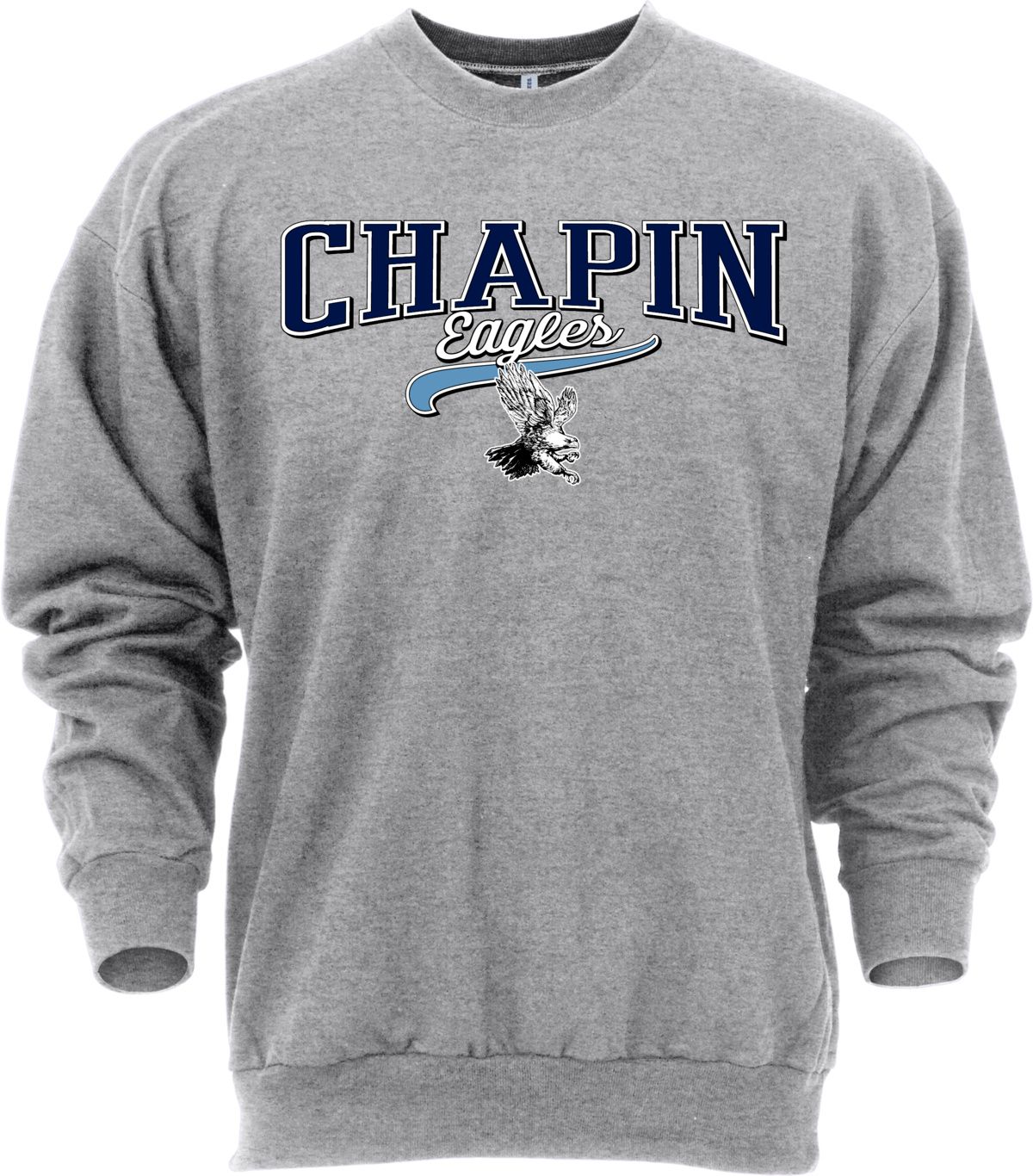 Ohiopyle Prints Adult Chapin High School Grey Catch Crewneck Sweatshirt, Men's, Large, Gray