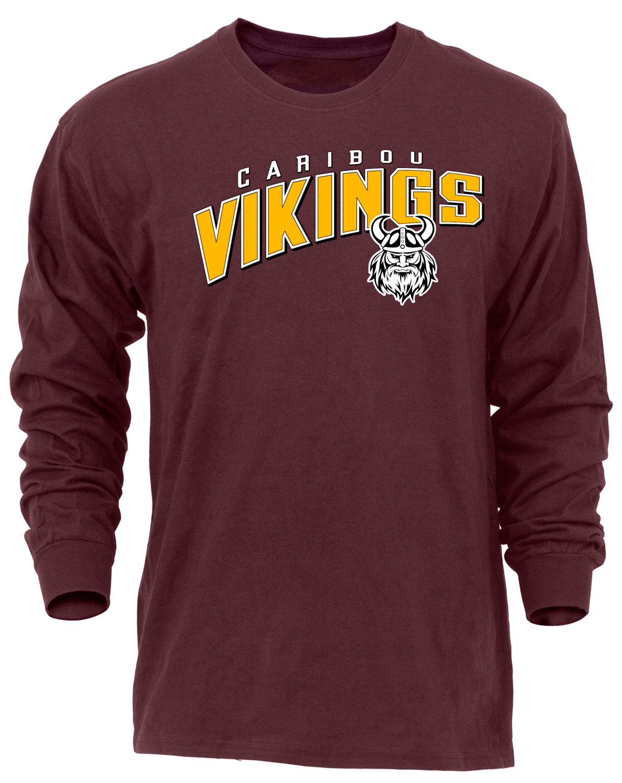 Ohiopyle Prints Adult Caribou High School Maroon Flyball Long Sleeve Shirt
