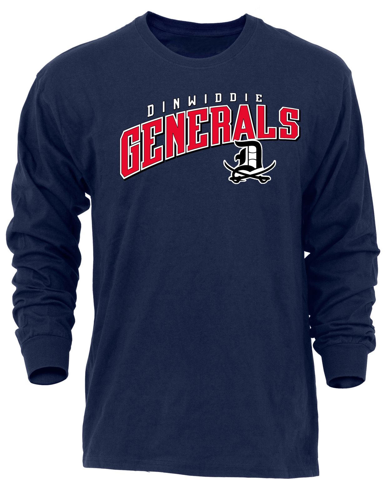 Ohiopyle Prints Adult Dinwiddie High School Navy Flyball Long Sleeve Shirt