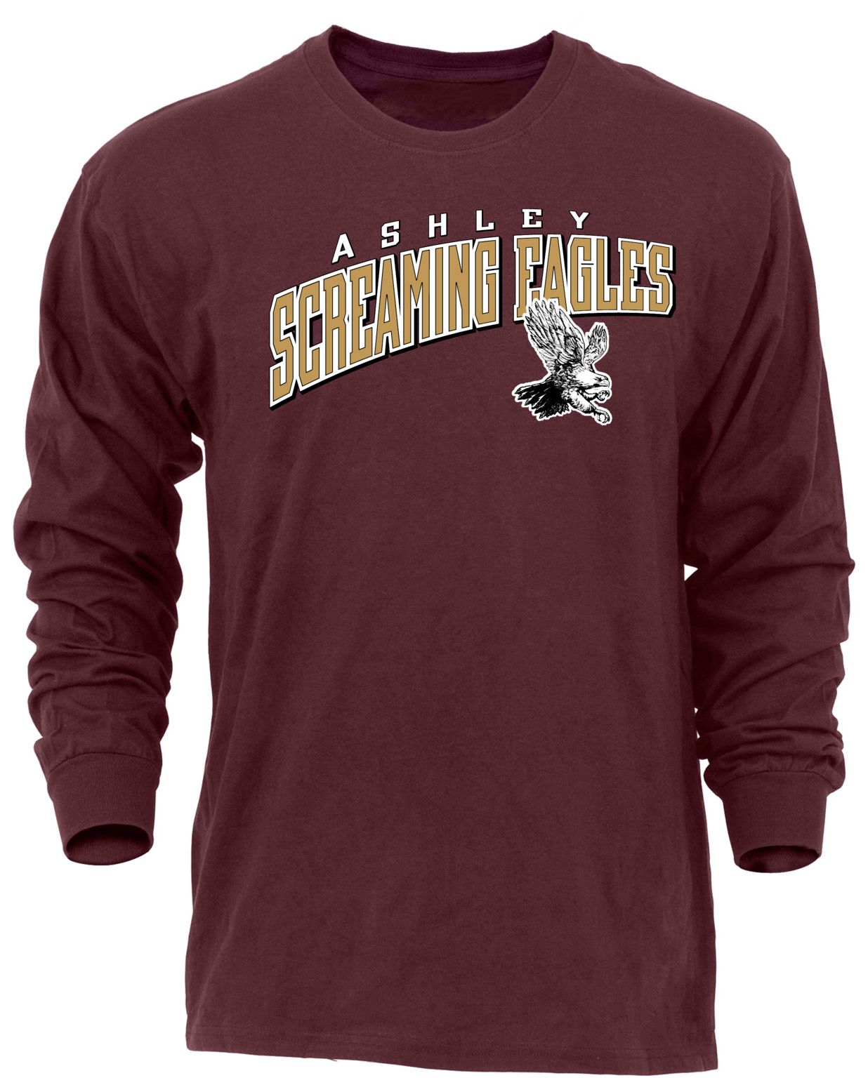 Ohiopyle Prints Adult Ashley High School Maroon Flyball Long Sleeve Shirt