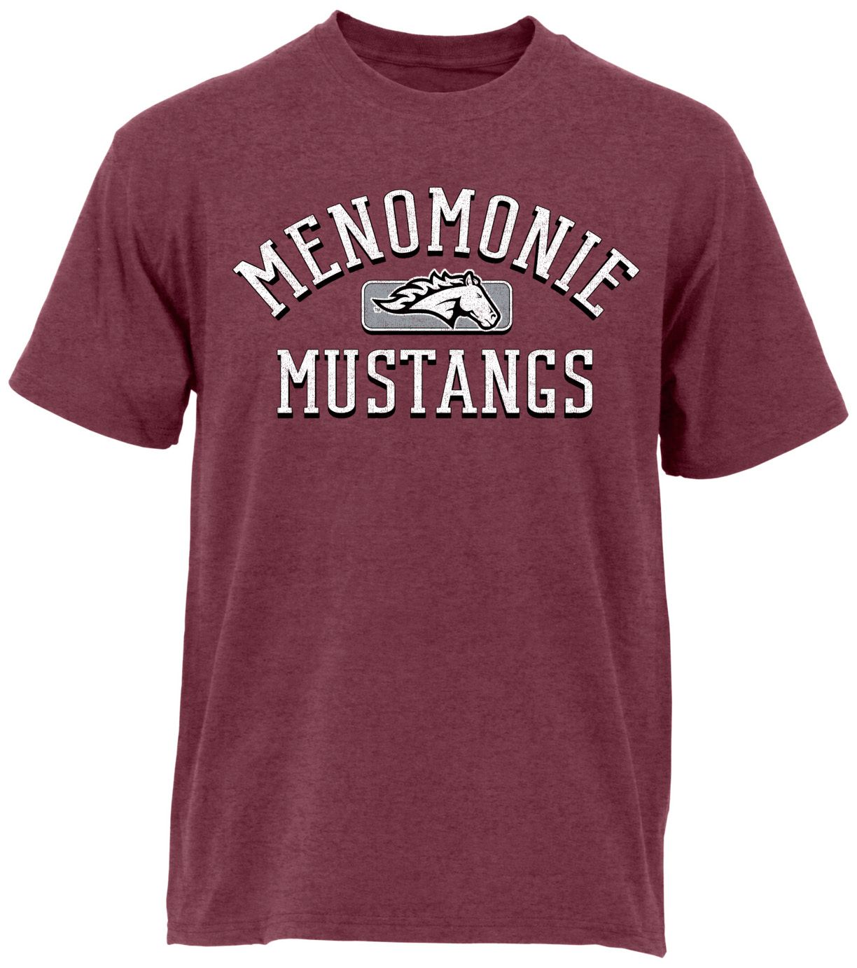 Ohiopyle Prints Adult Menomonie High School Heather Maroon Plate T-Shirt