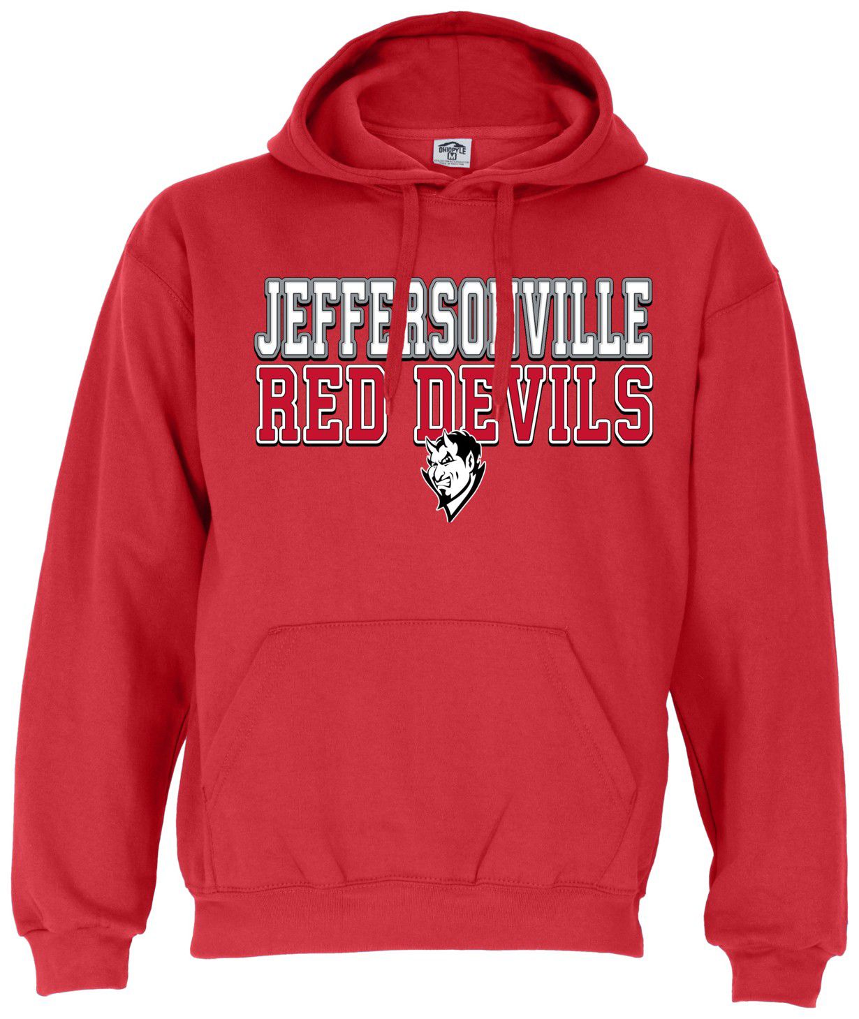 Ohiopyle Prints Adult Jeffersonville High School Red Field Hooded Sweatshirt