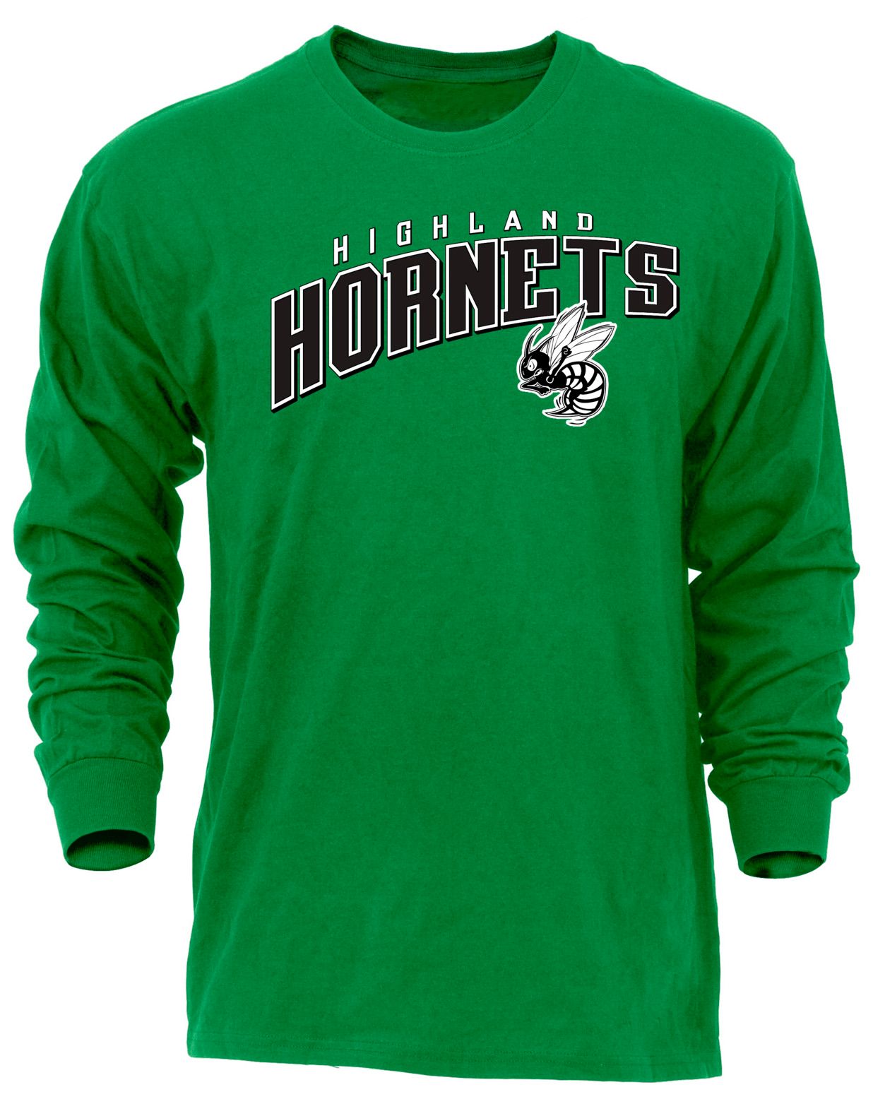 Ohiopyle Prints Adult Highland High School Kelly Green Flyball Long Sleeve Shirt