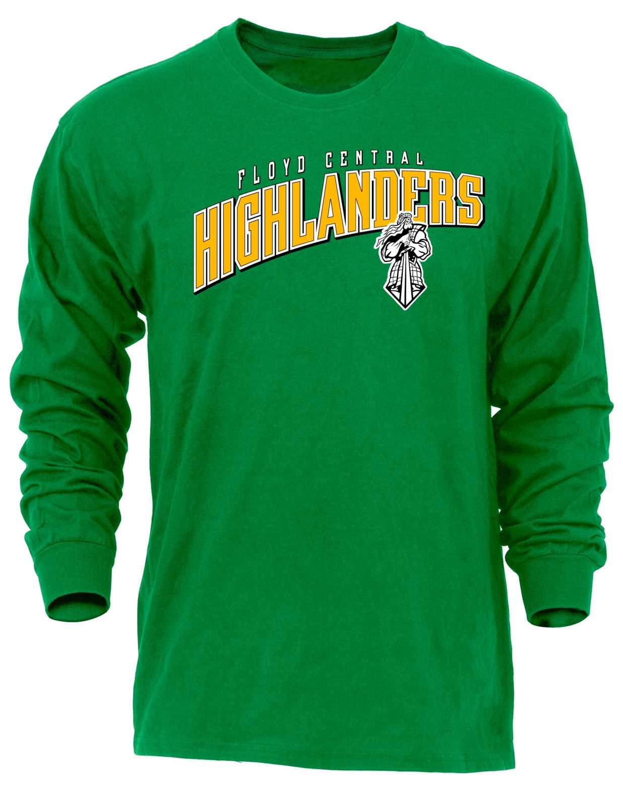 Ohiopyle Prints Adult Floyd Central High School Kelly Green Flyball Long Sleeve Shirt