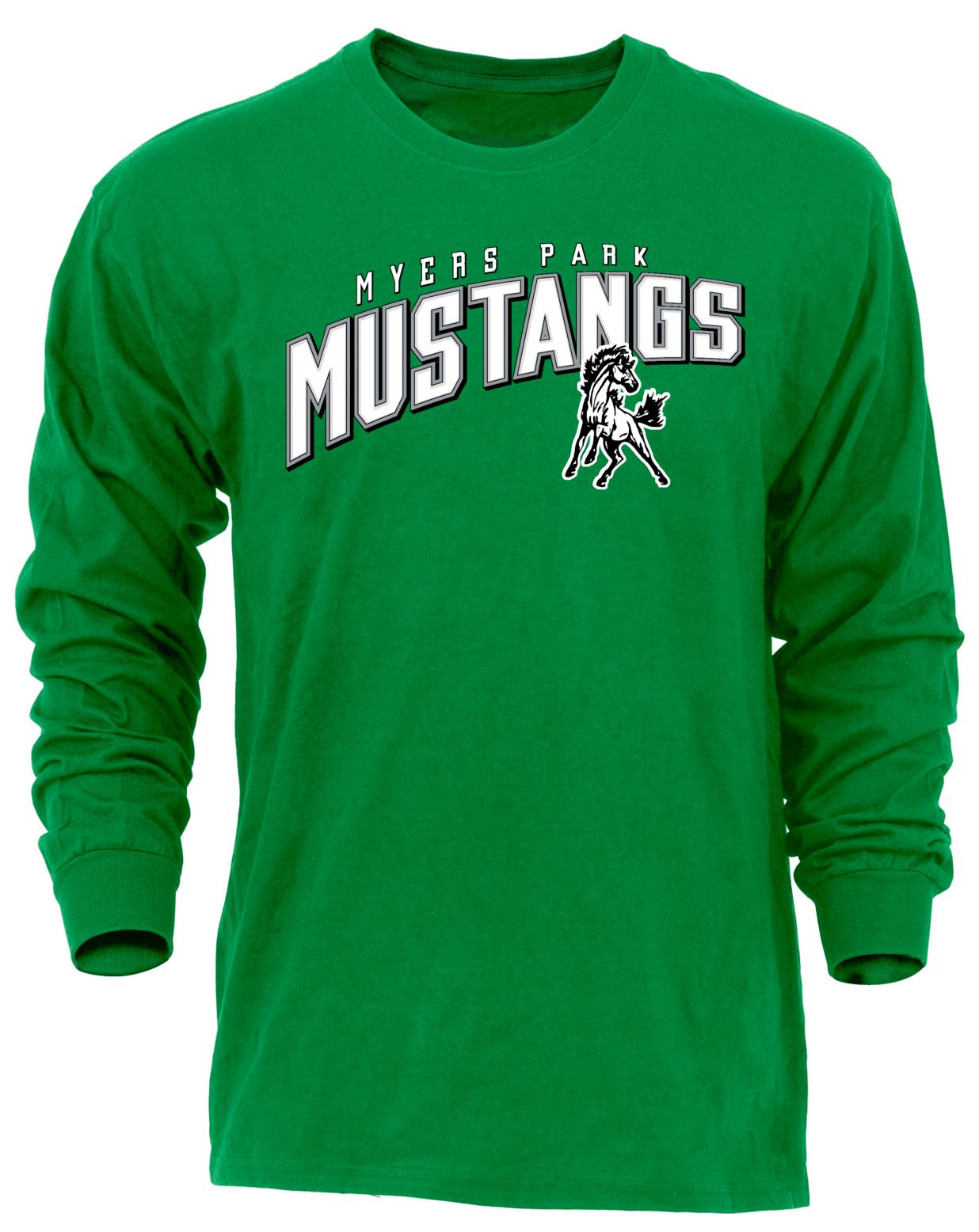 Ohiopyle Prints Adult Myers Park High School Kelly Green Flyball Long Sleeve Shirt