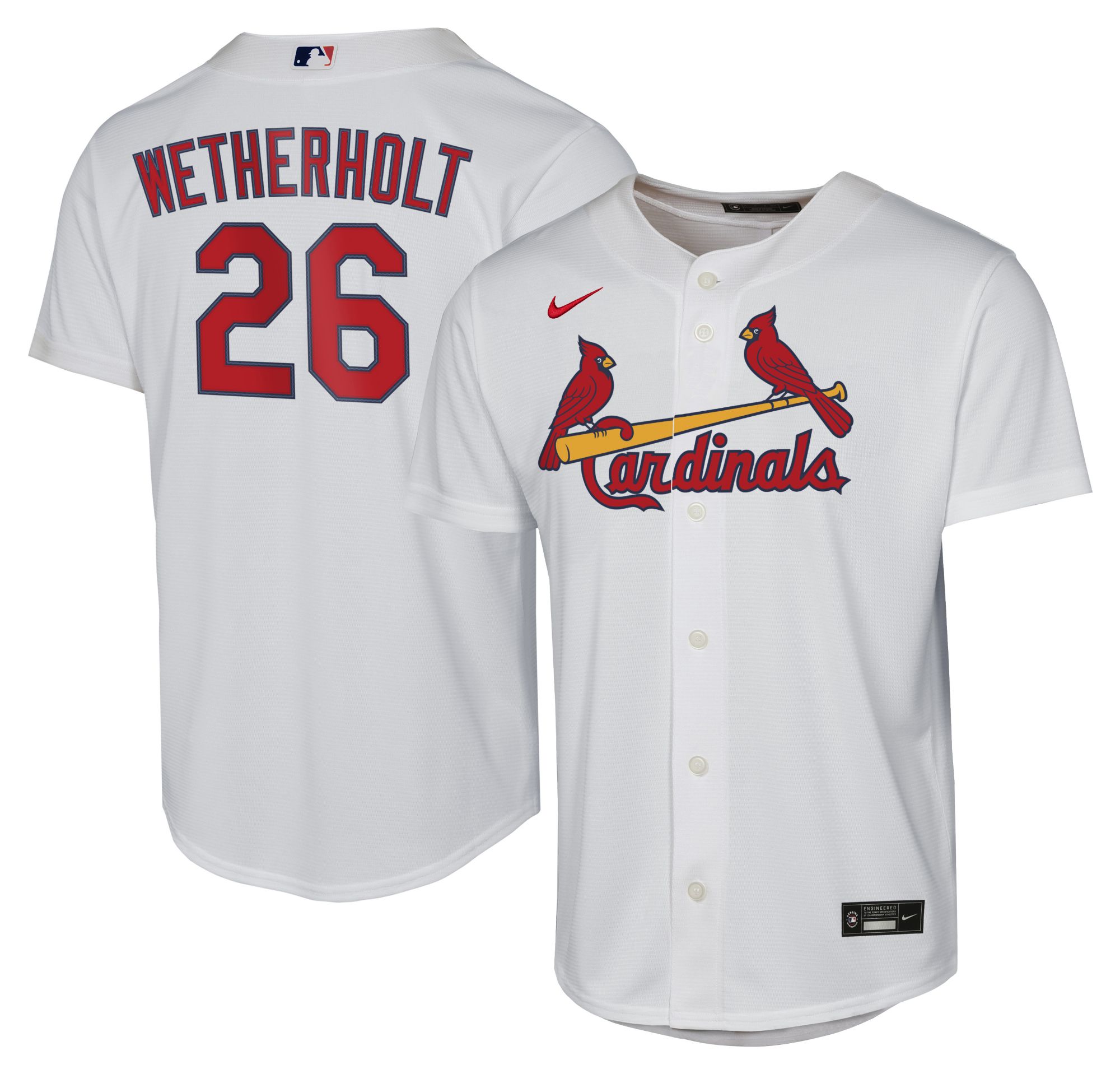 MLB Team Apparel Boys' St. Louis Cardinals White JJ Wetherholt #26 Home Replica Jersey