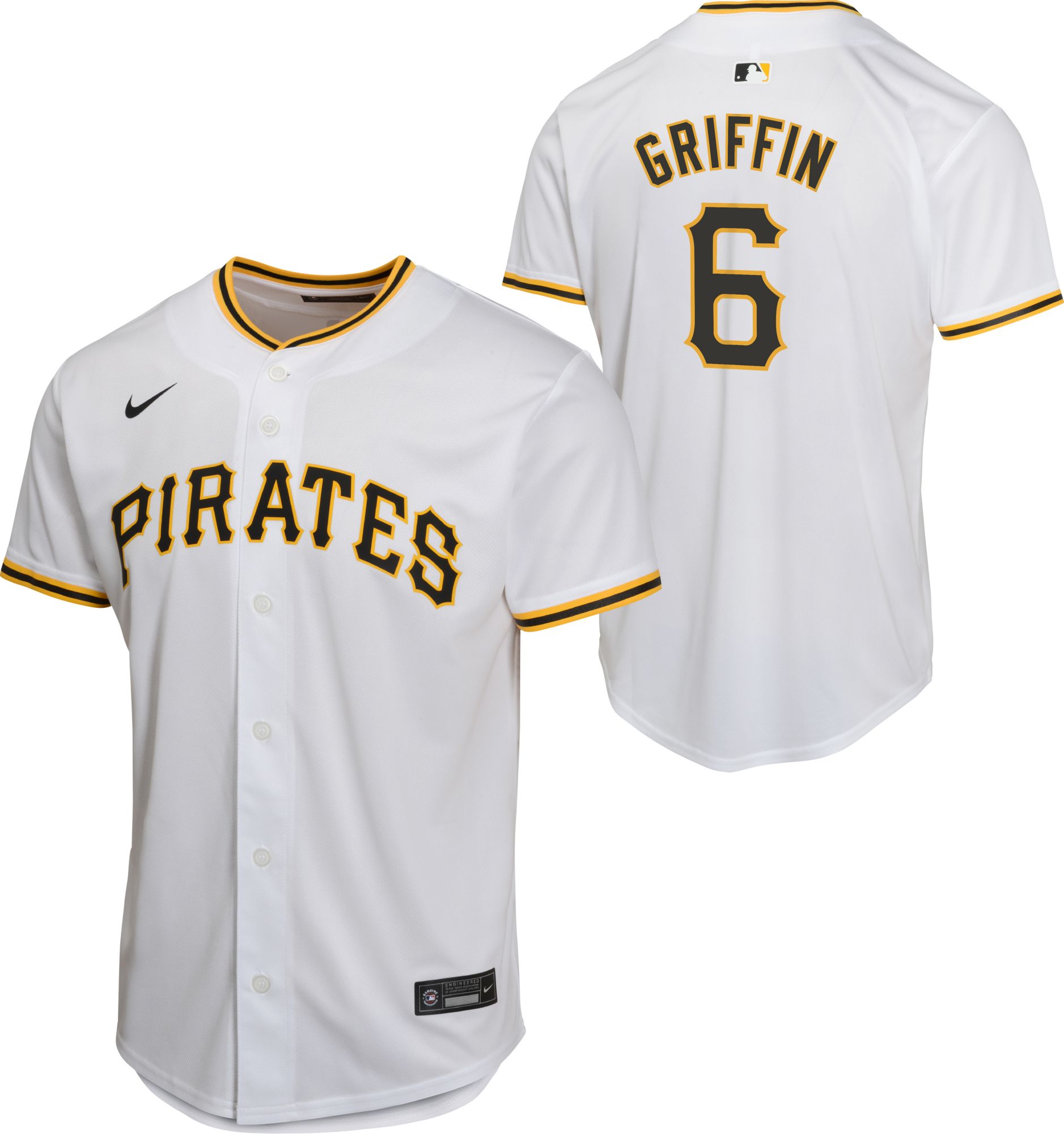 MLB Team Apparel Youth Pittsburgh Pirates Konnor Griffin #6 White Home Replica Jersey