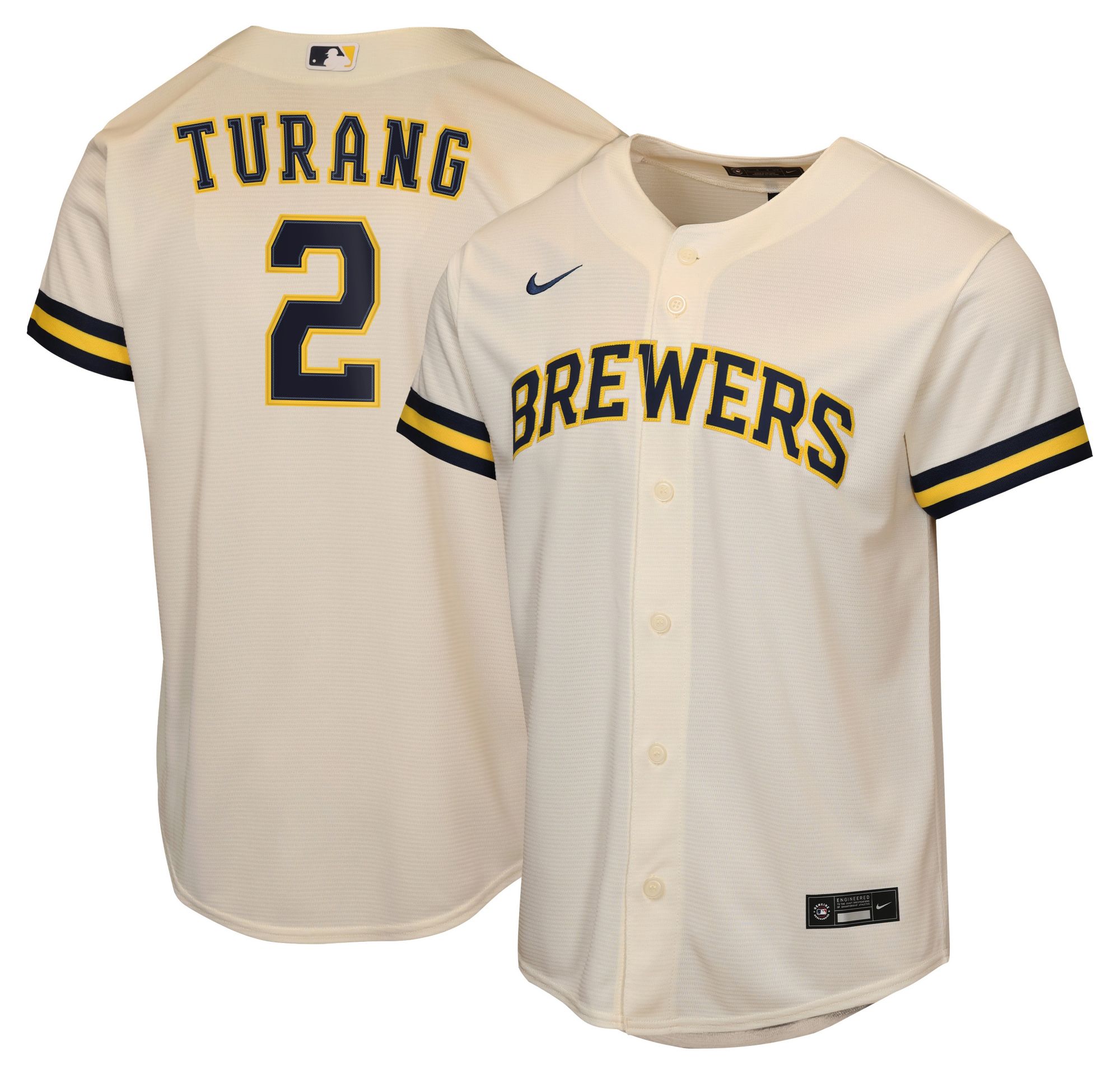 Nike Boys' Milwaukee Brewers Cumulus Cloud Brice Turang #2 Home Replica Jersey