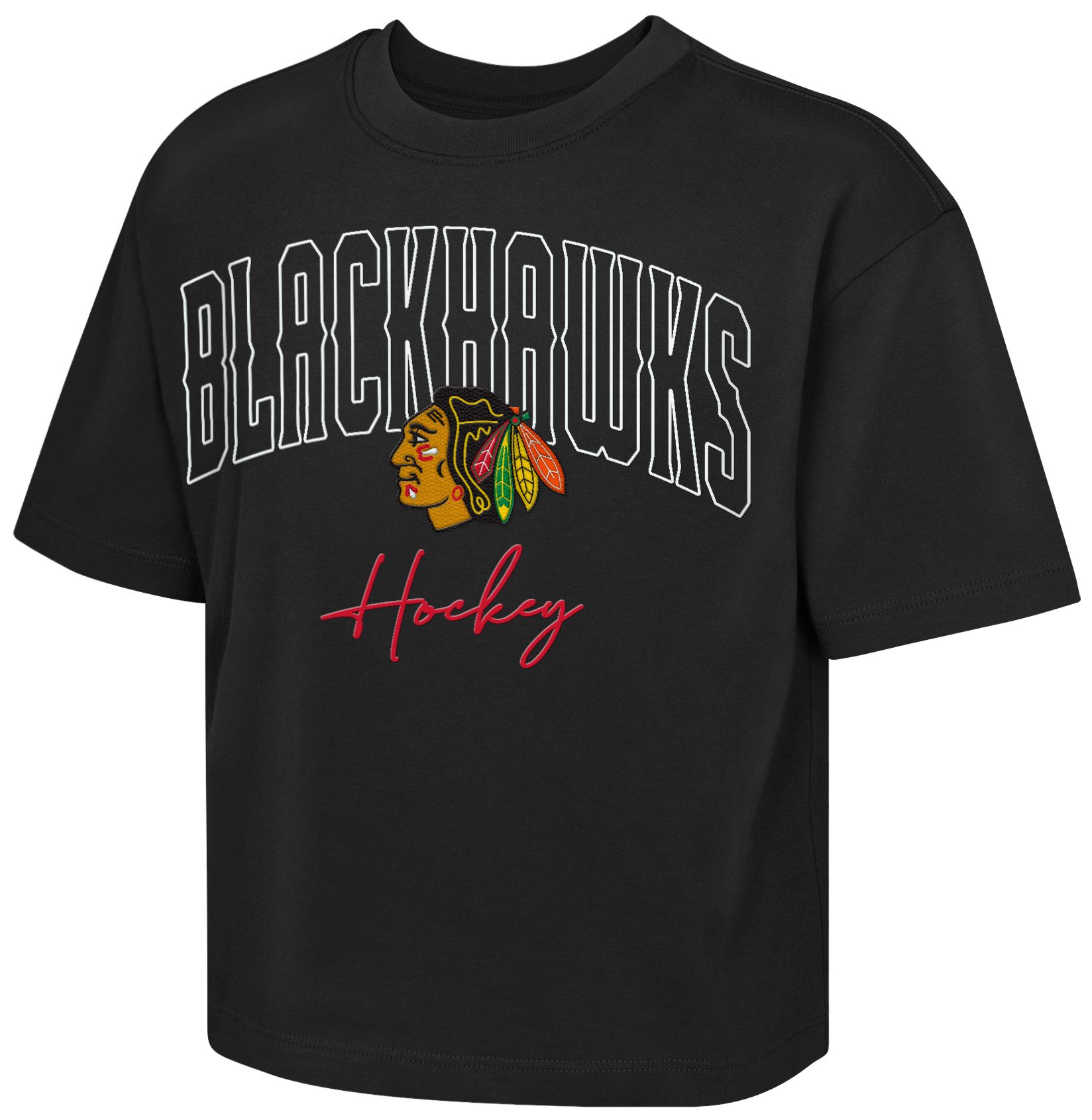 NHL Girls' Chicago Blackhawks Black Embro Drip Boxy T-Shirt