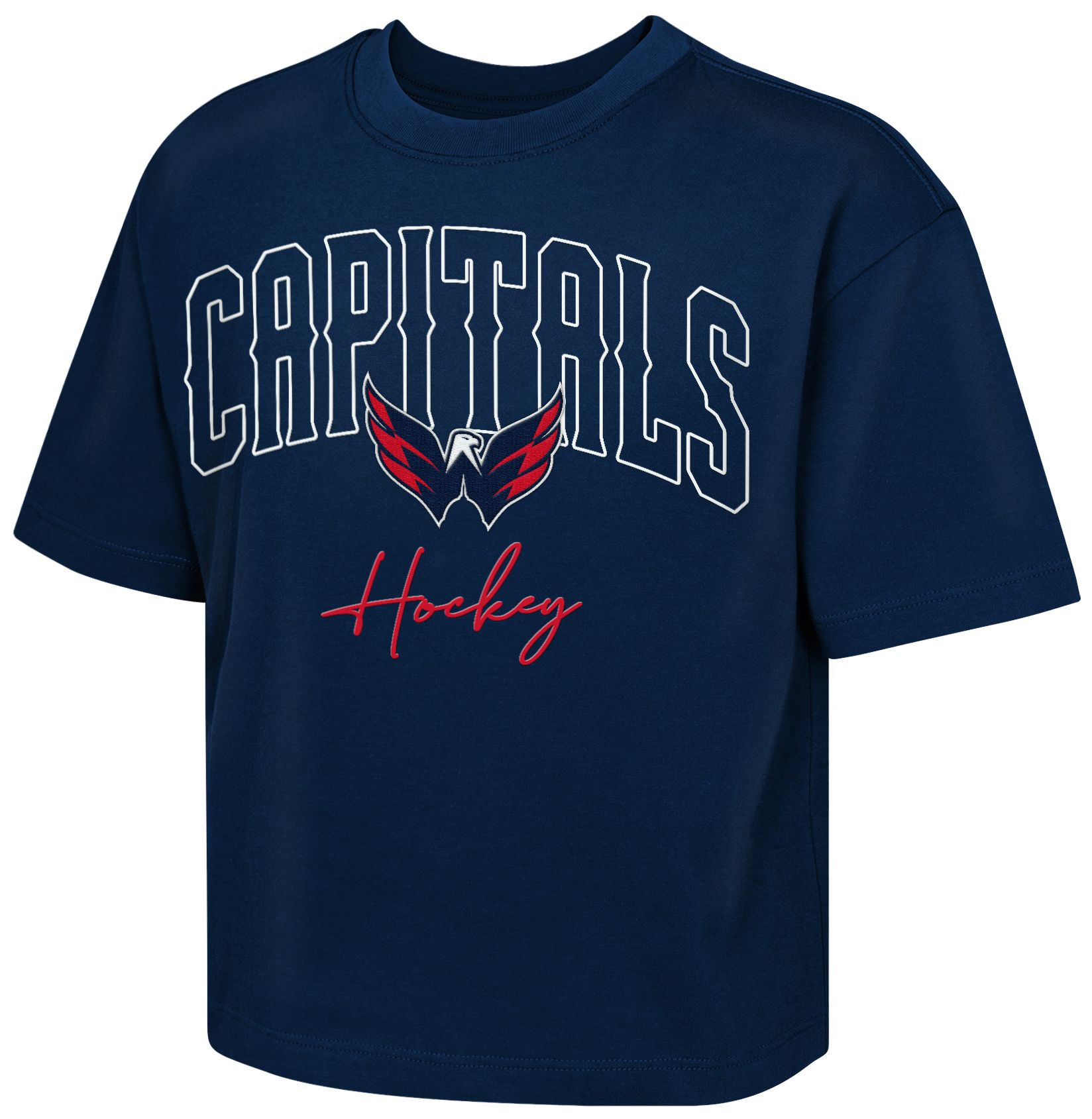 NHL Girls' Washington Capitals Navy Embro Drip Boxy T-Shirt