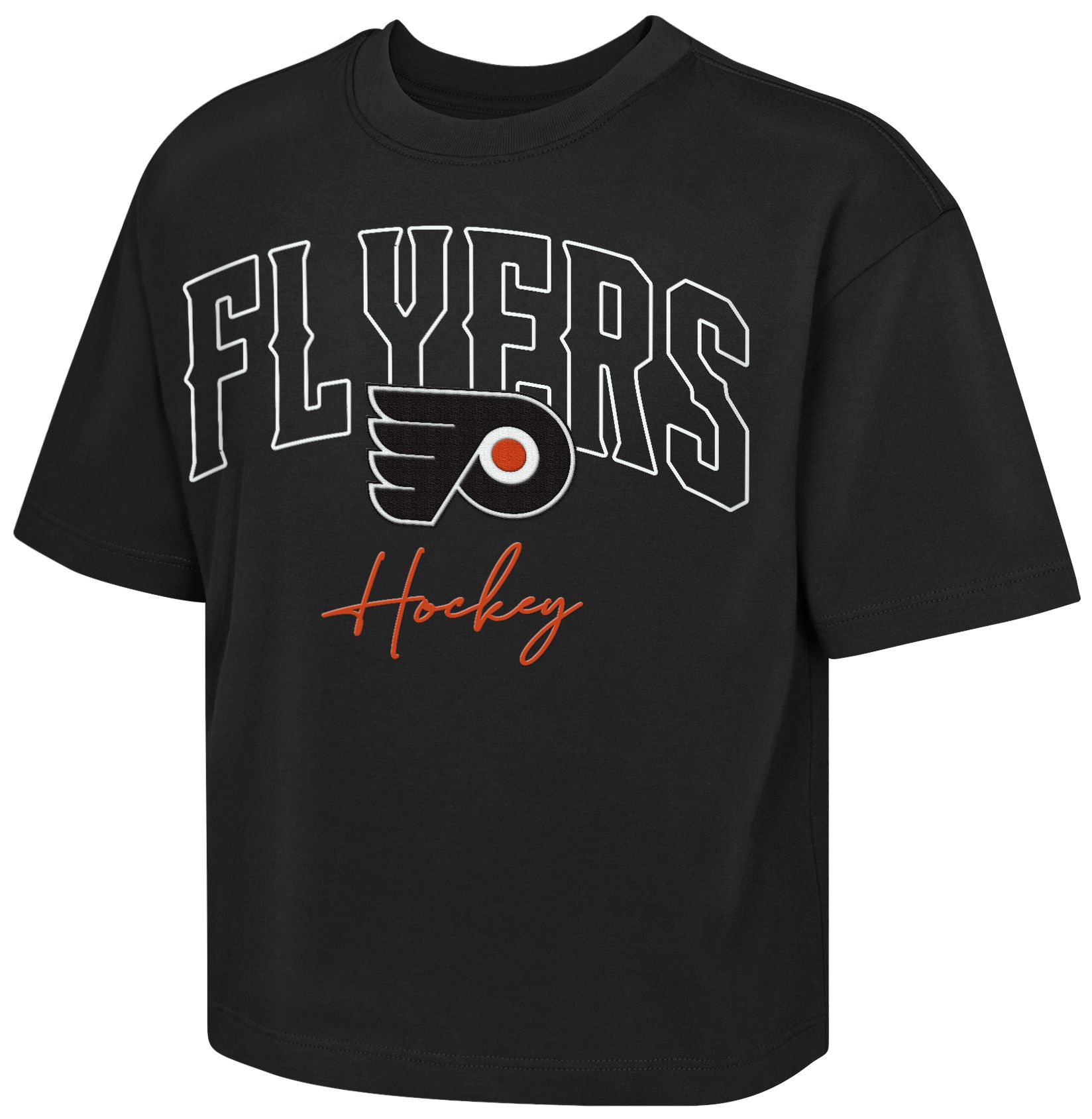 NHL Girls' Philadelphia Flyers Black Embro Drip Boxy T-Shirt