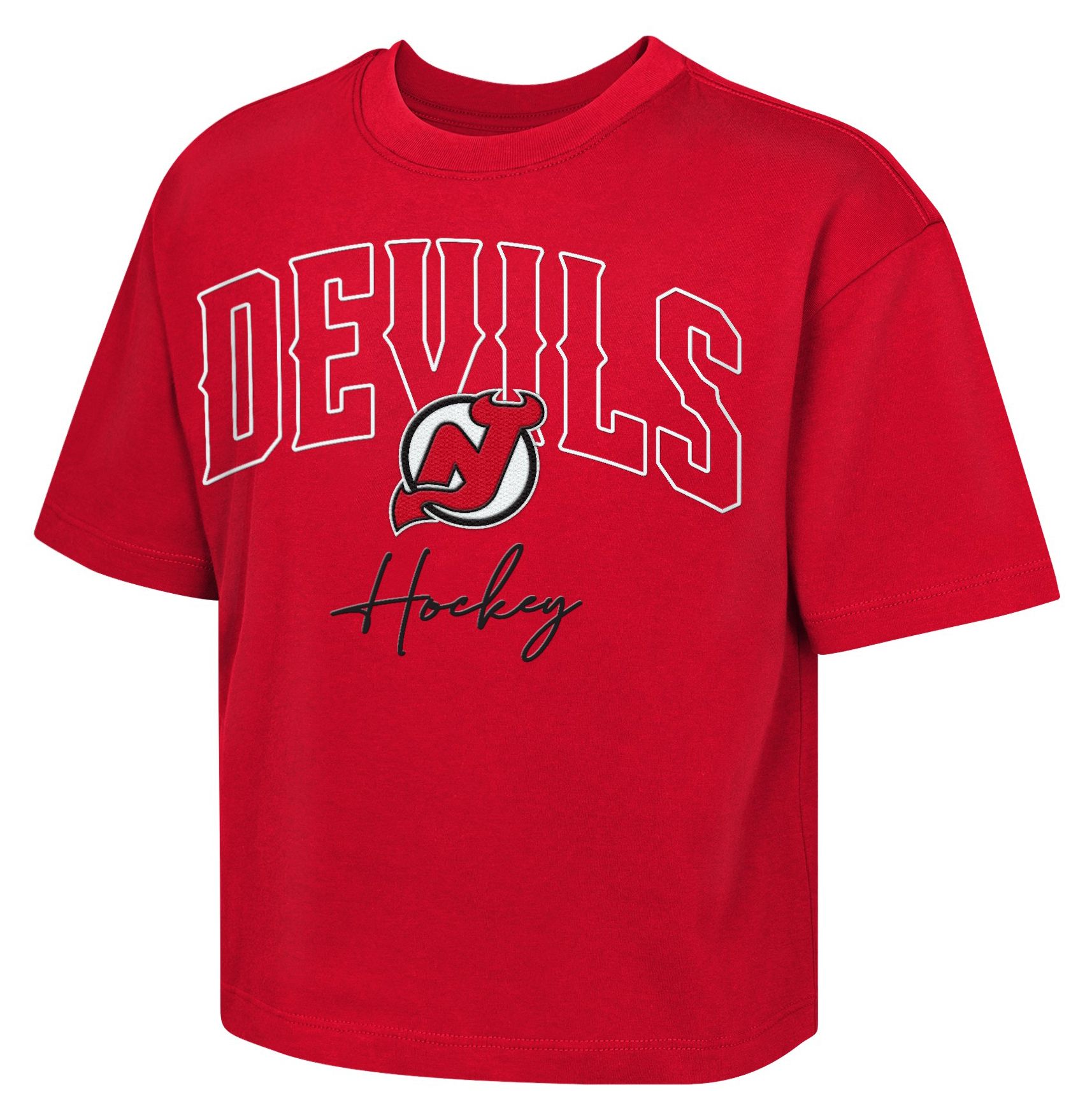 NHL Girls' New Jersey Devils Red Embro Drip Boxy T-Shirt