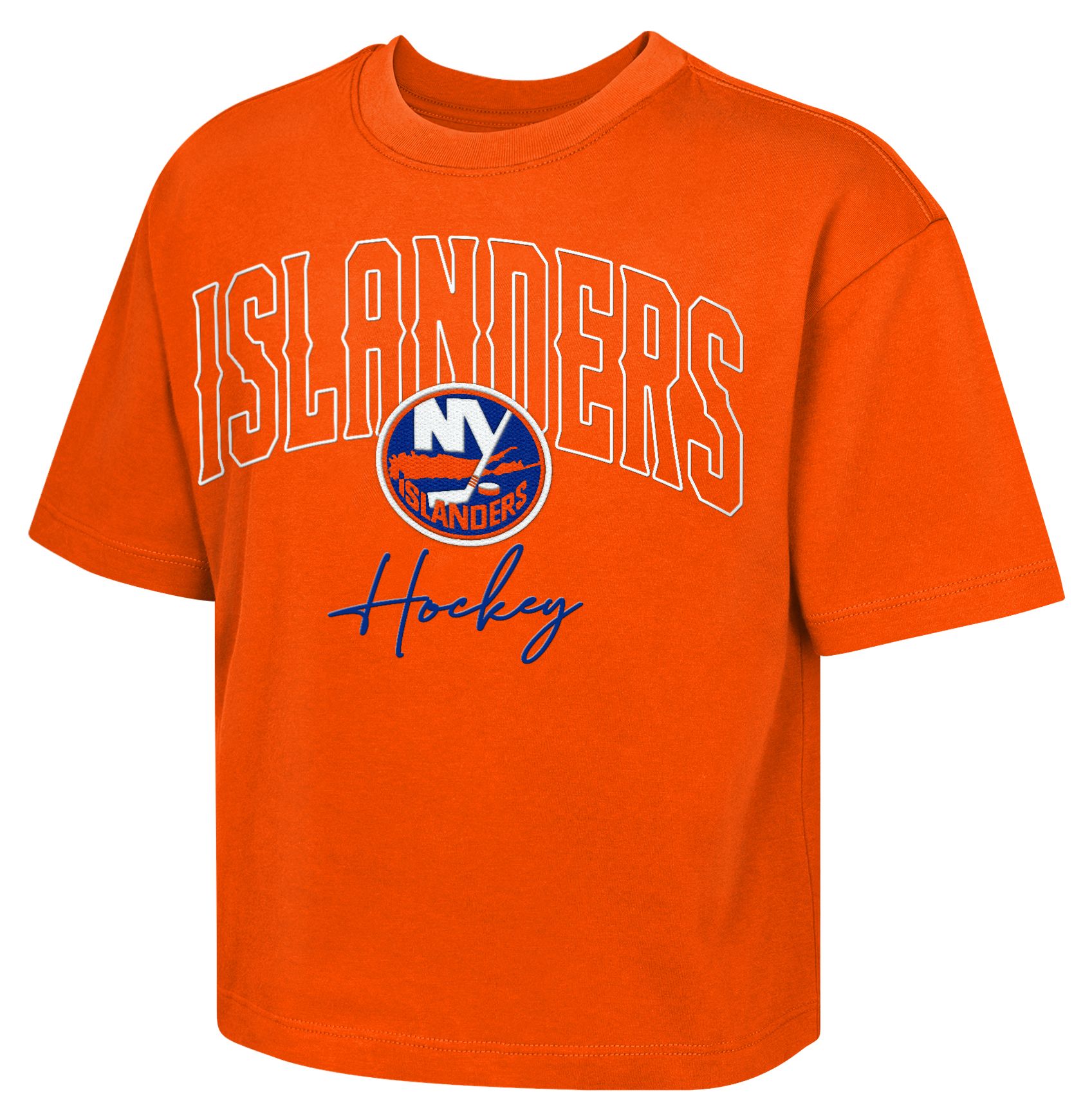 NHL Girls' New York Islanders Orange Embro Drip Boxy T-Shirt