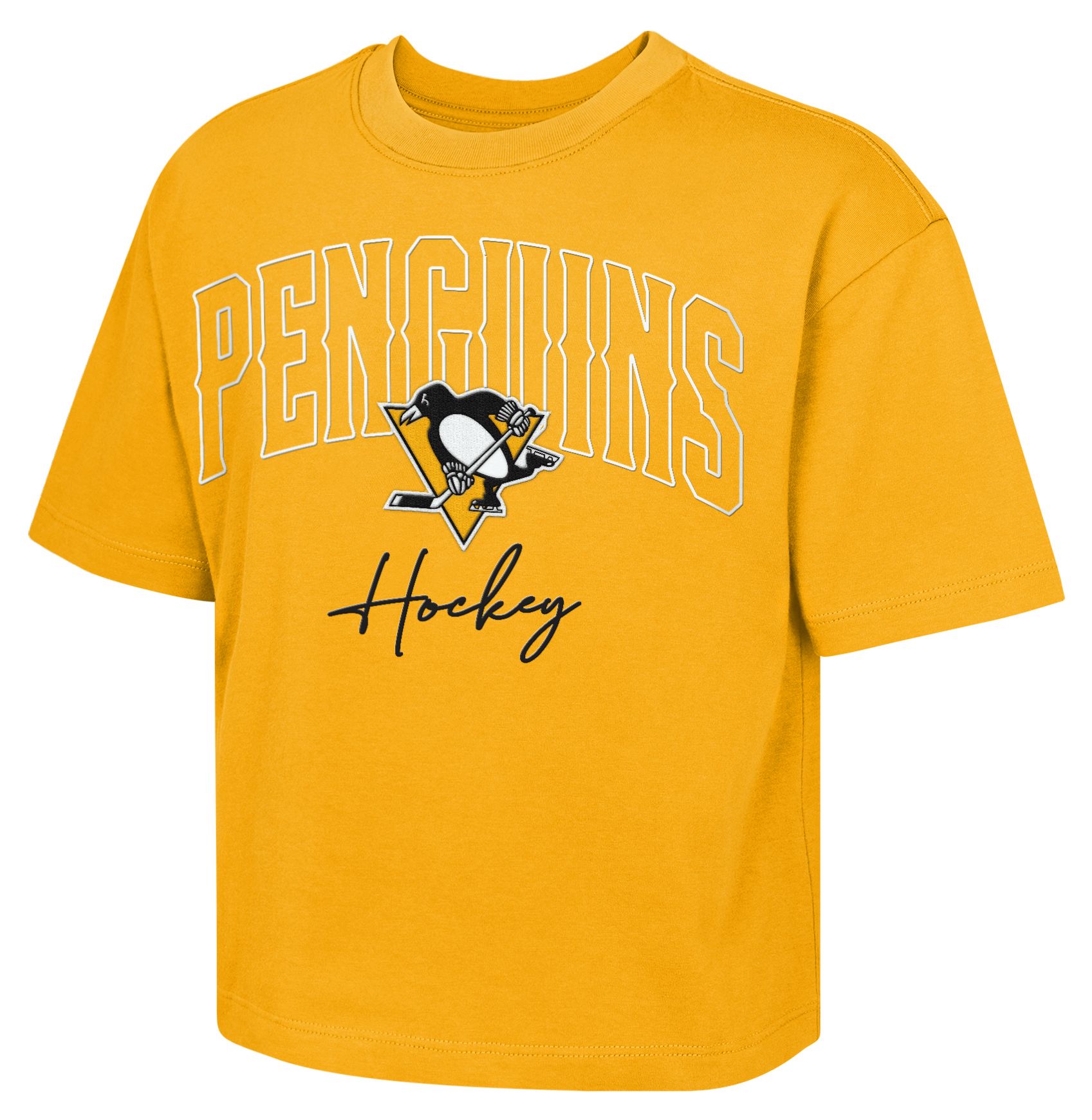 NHL Girls' Pittsburgh Penguins Gold Embro Drip Boxy T-Shirt