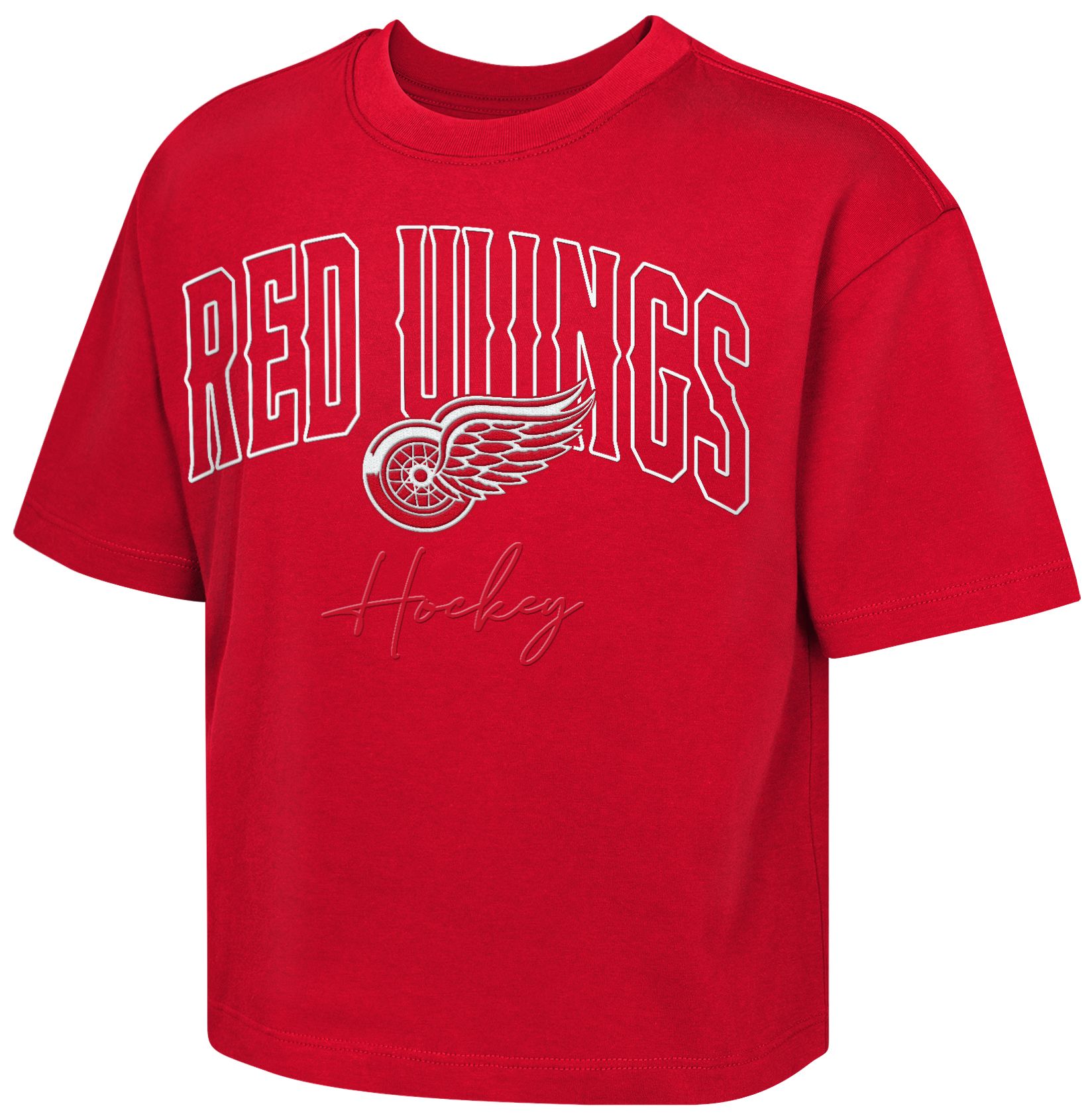 NHL Girls' Detroit Red Wings Black Embro Drip Boxy T-Shirt