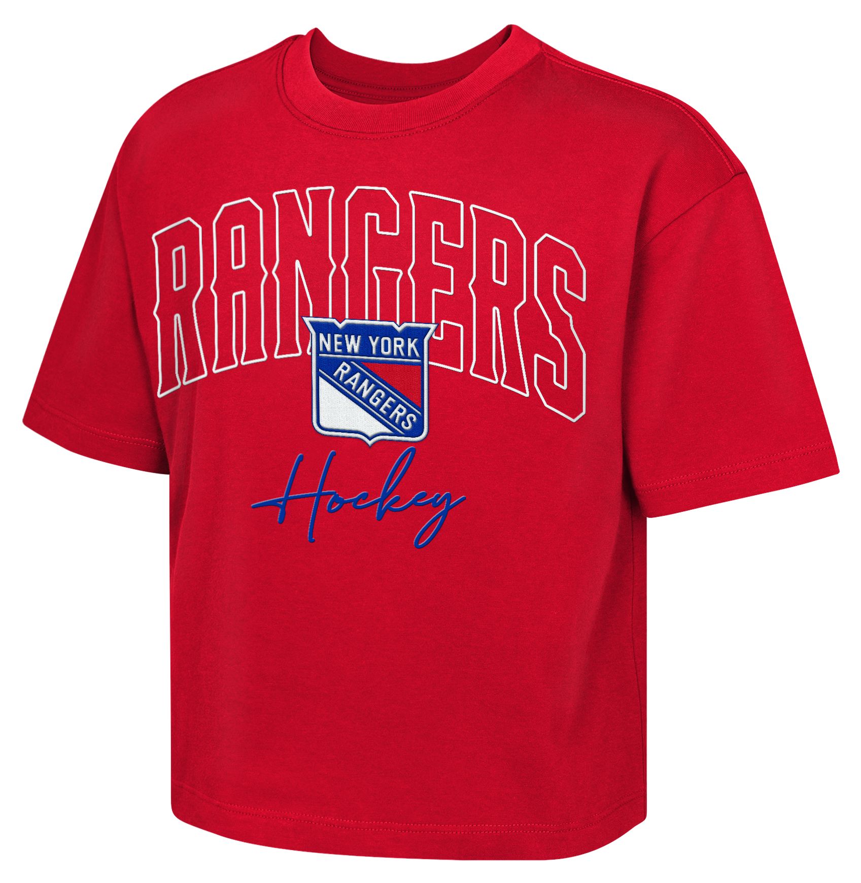 NHL Girls' New York Rangers Red Embro Drip Boxy T-Shirt