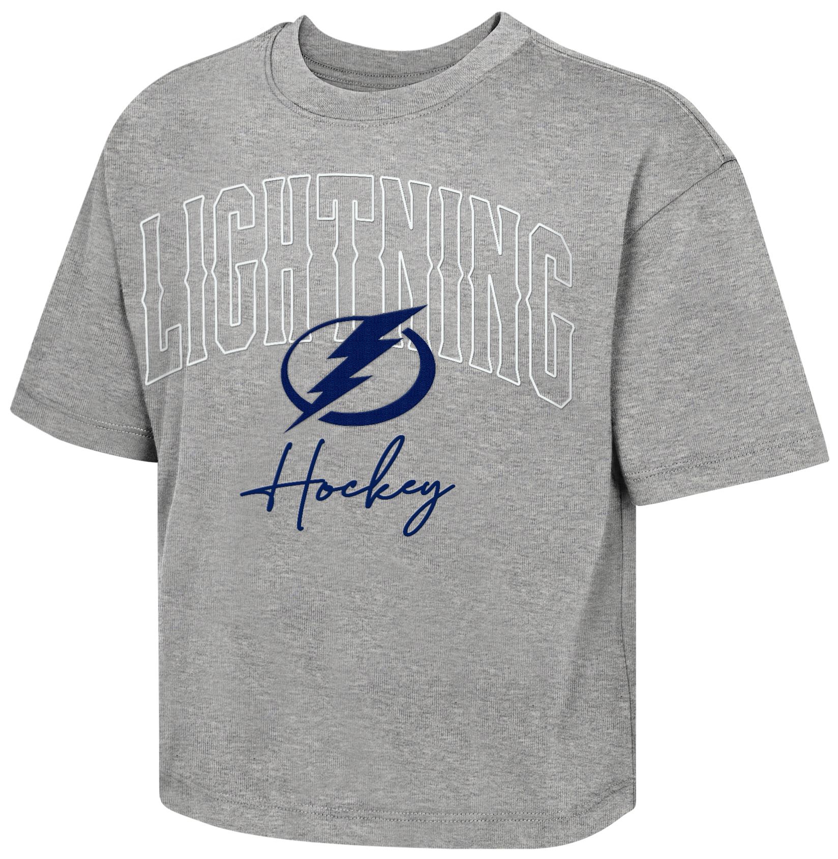 NHL Girls' Tampa Bay Lightning Gray Embro Drip Boxy T-Shirt