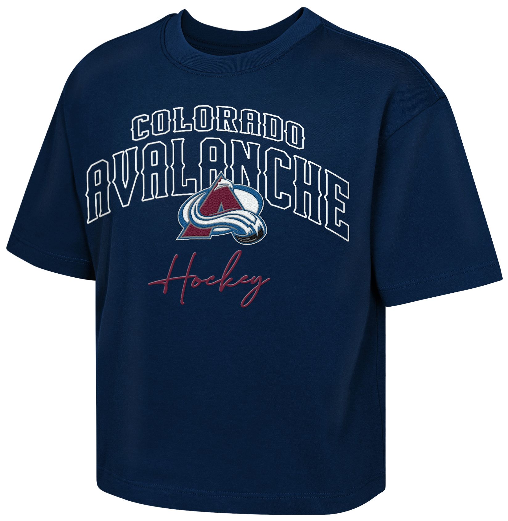 NHL Girls' Colorado Avalanche Navy Embro Drip Boxy T-Shirt