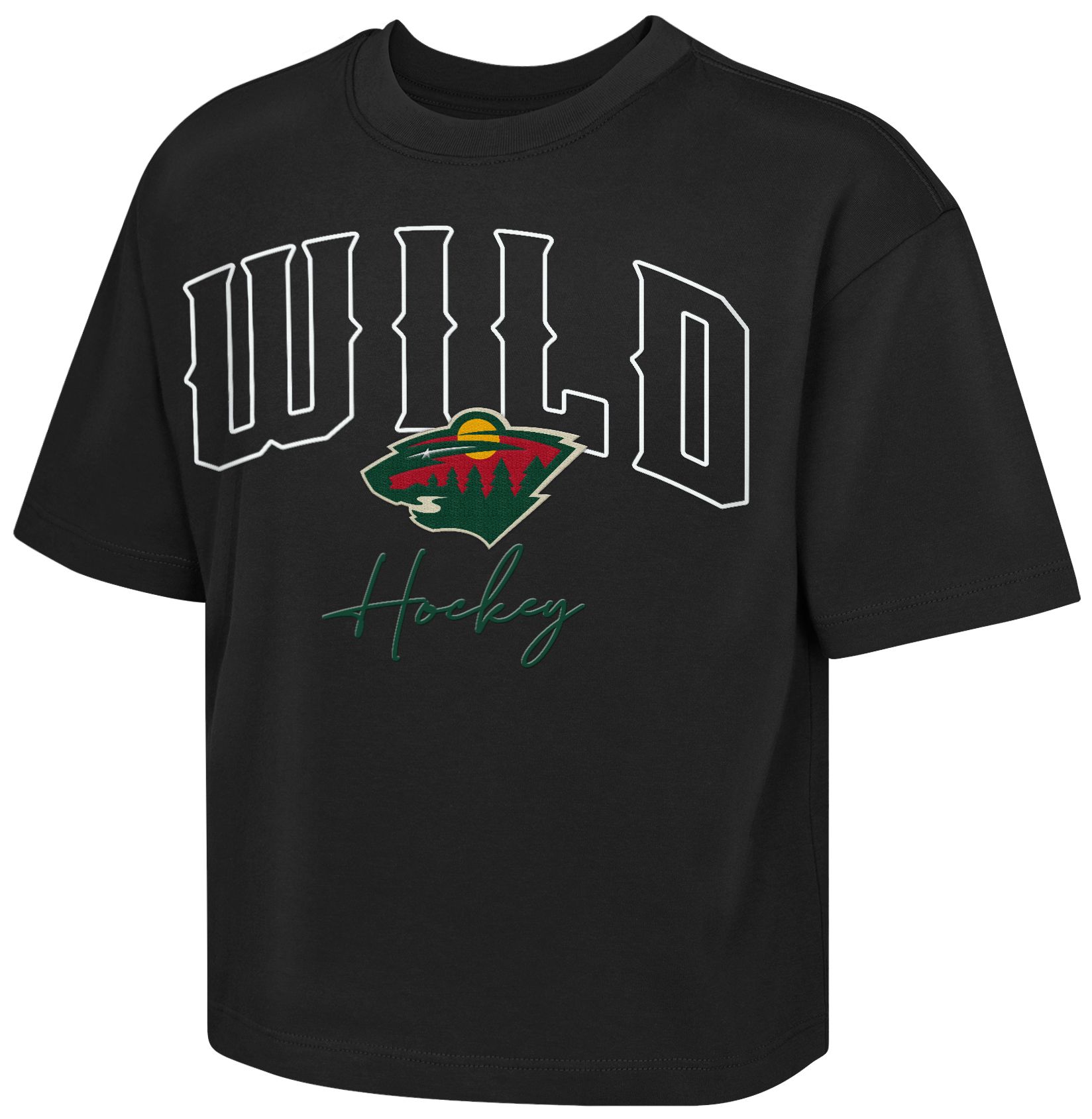 NHL Girls' Minnesota Wild Black Embro Drip Boxy T-Shirt