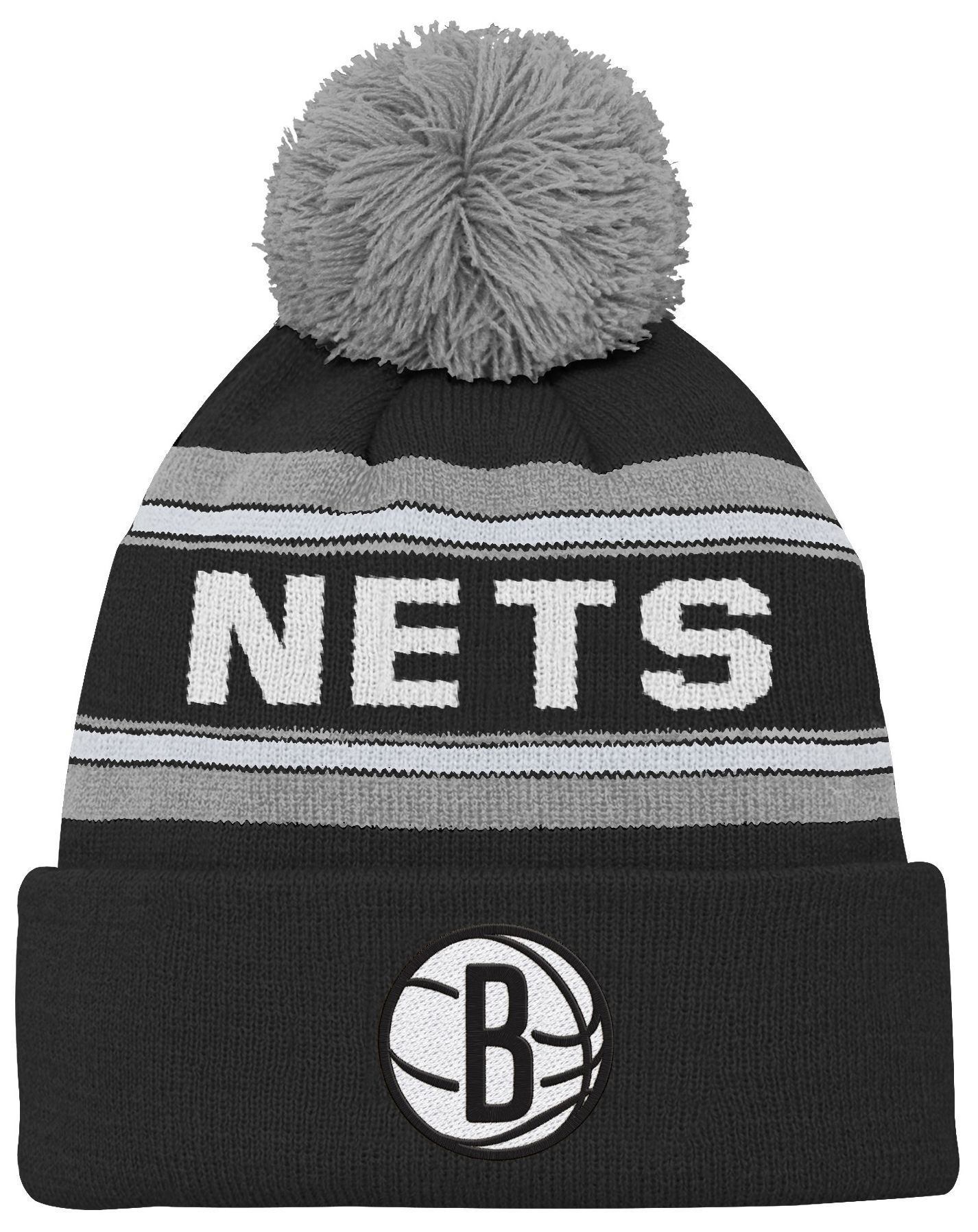 Youth Outerstuff  Black Brooklyn Nets Backboard Jacquard Cuffed Knit Hat with Pom