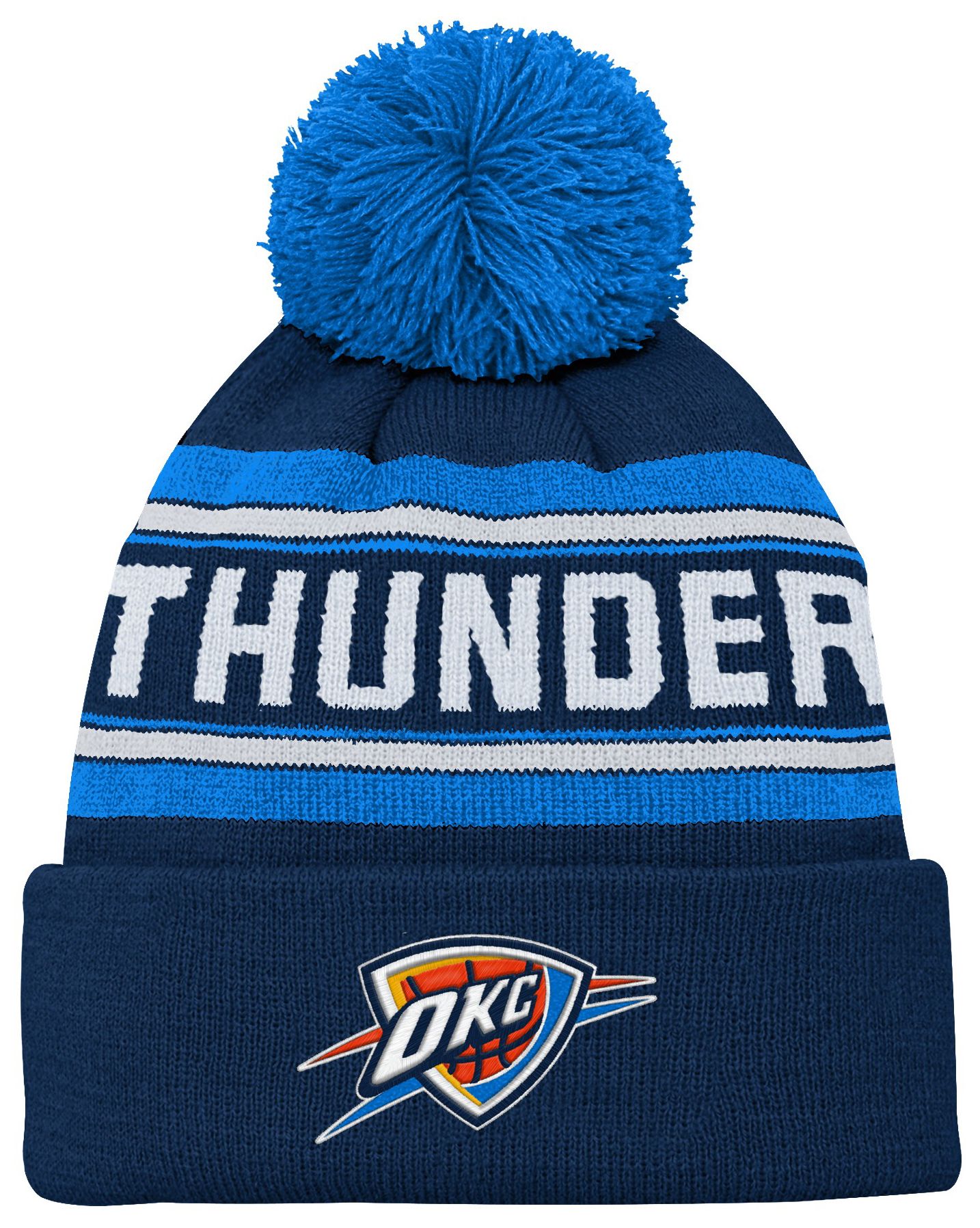 Youth Outerstuff  Navy Oklahoma City Thunder Backboard Jacquard Cuffed Knit Hat with Pom
