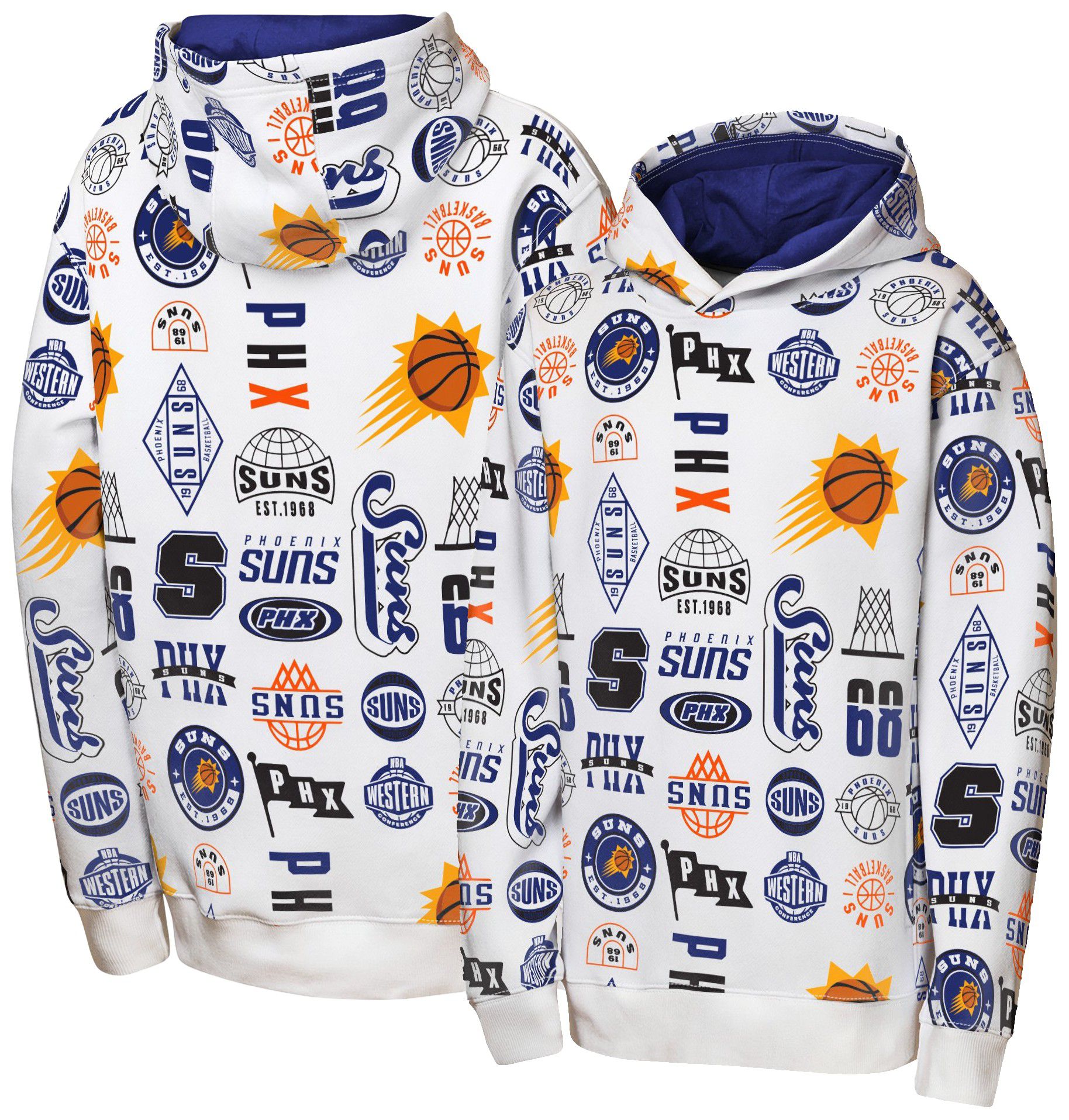 NBA Team Apparel Youth Phoenix Suns 3 and D All Over Print Hoodie, Small, White