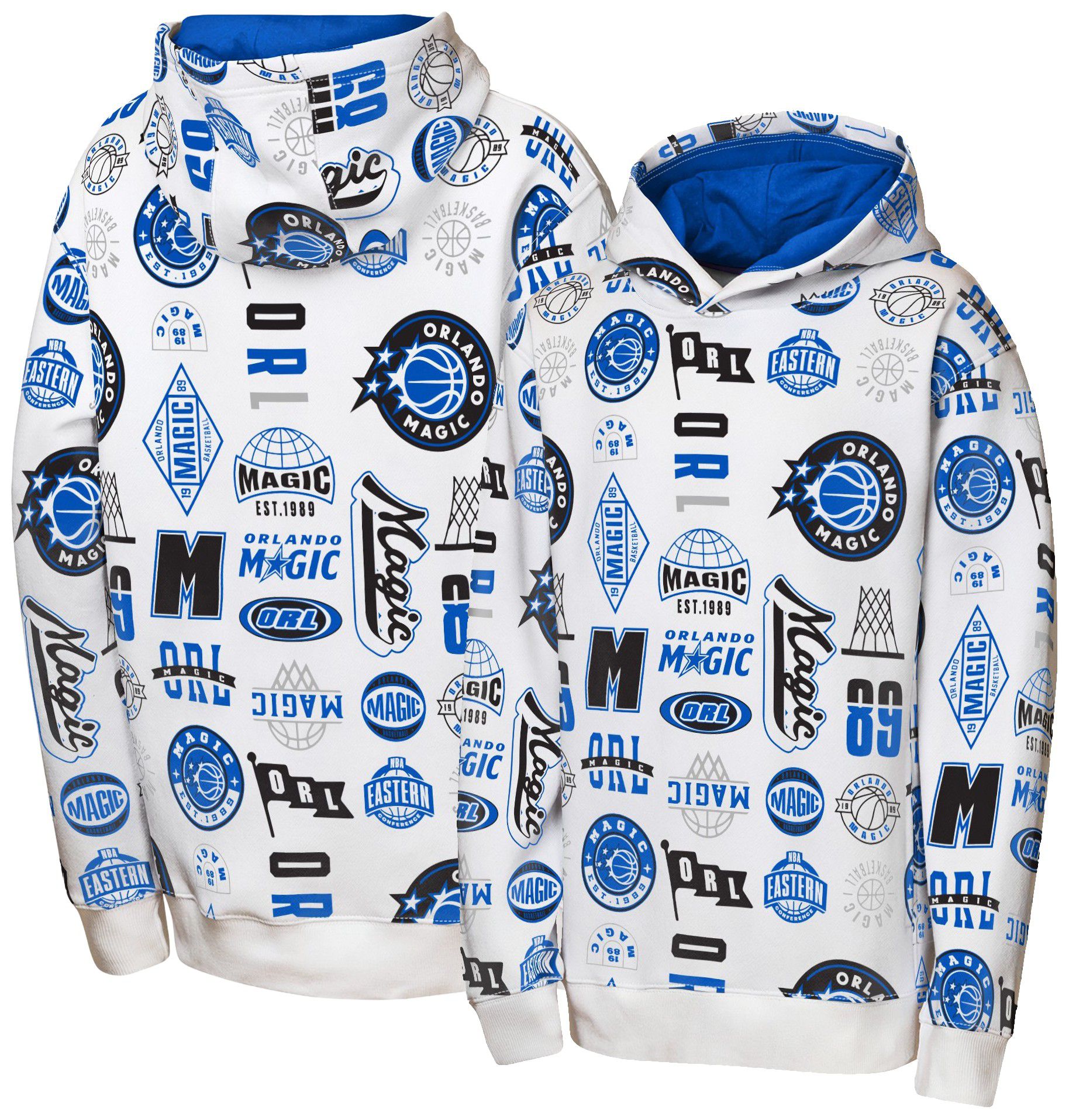 NBA Team Apparel Youth Orlando Magic 3 and D All Over Print Hoodie, Small, White