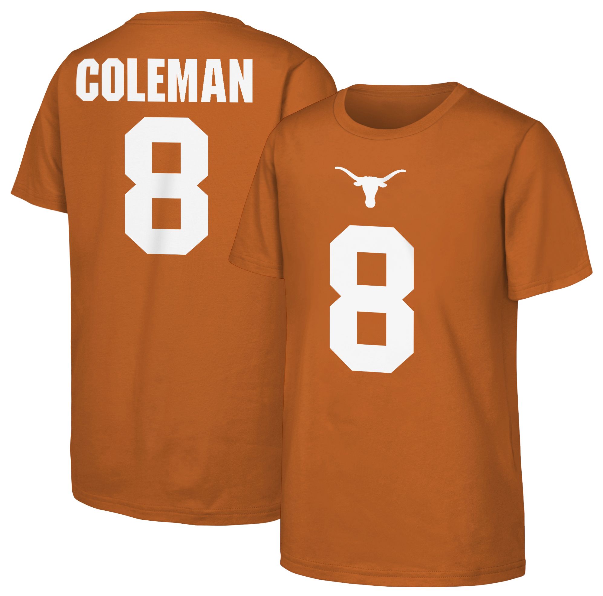 NCAA Youth Texas Longhorns Brown Cam Coleman #8 T-Shirt