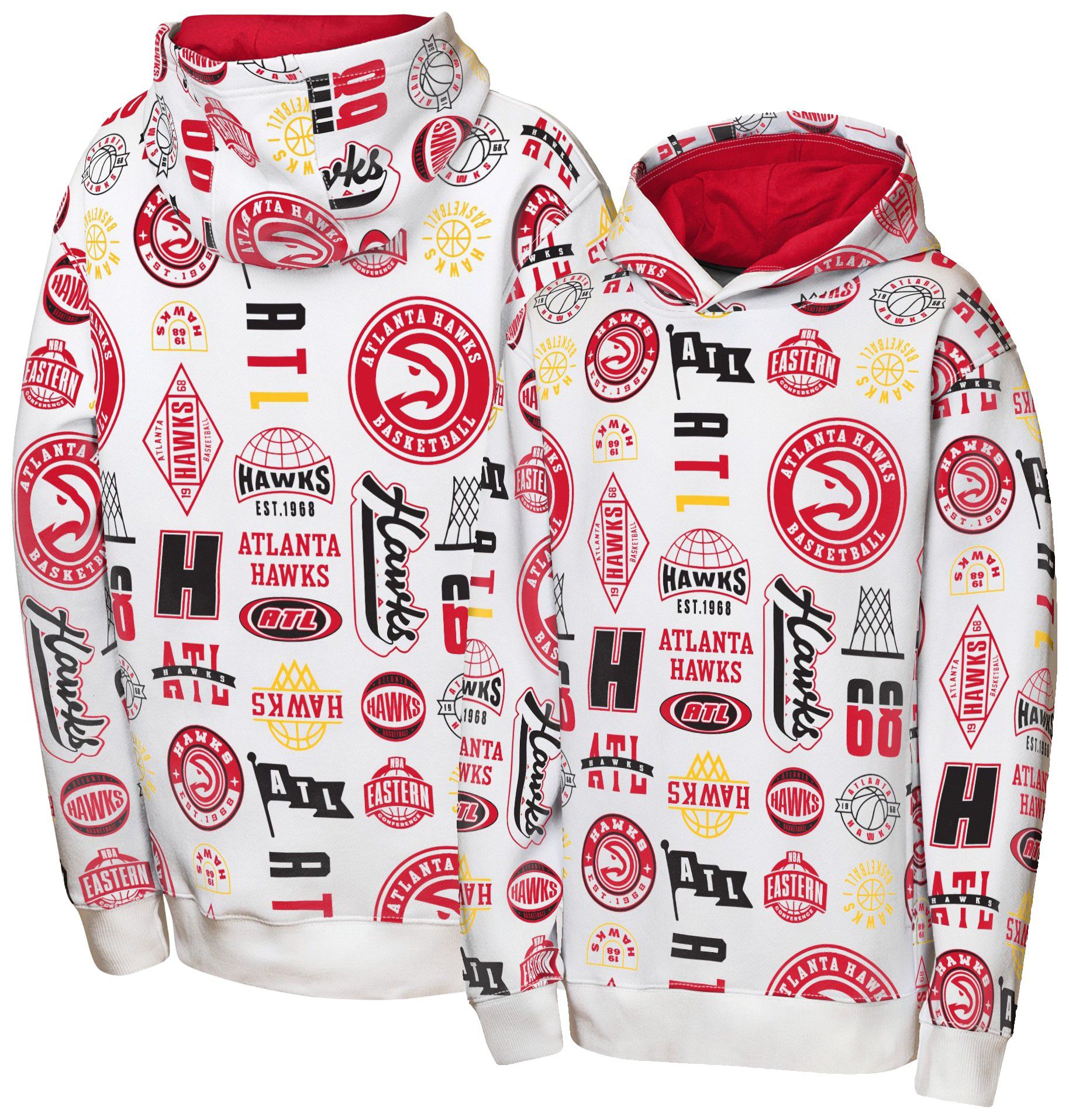 NBA Team Apparel Youth Atlanta Hawks 3 and D All Over Print Hoodie, XL, White