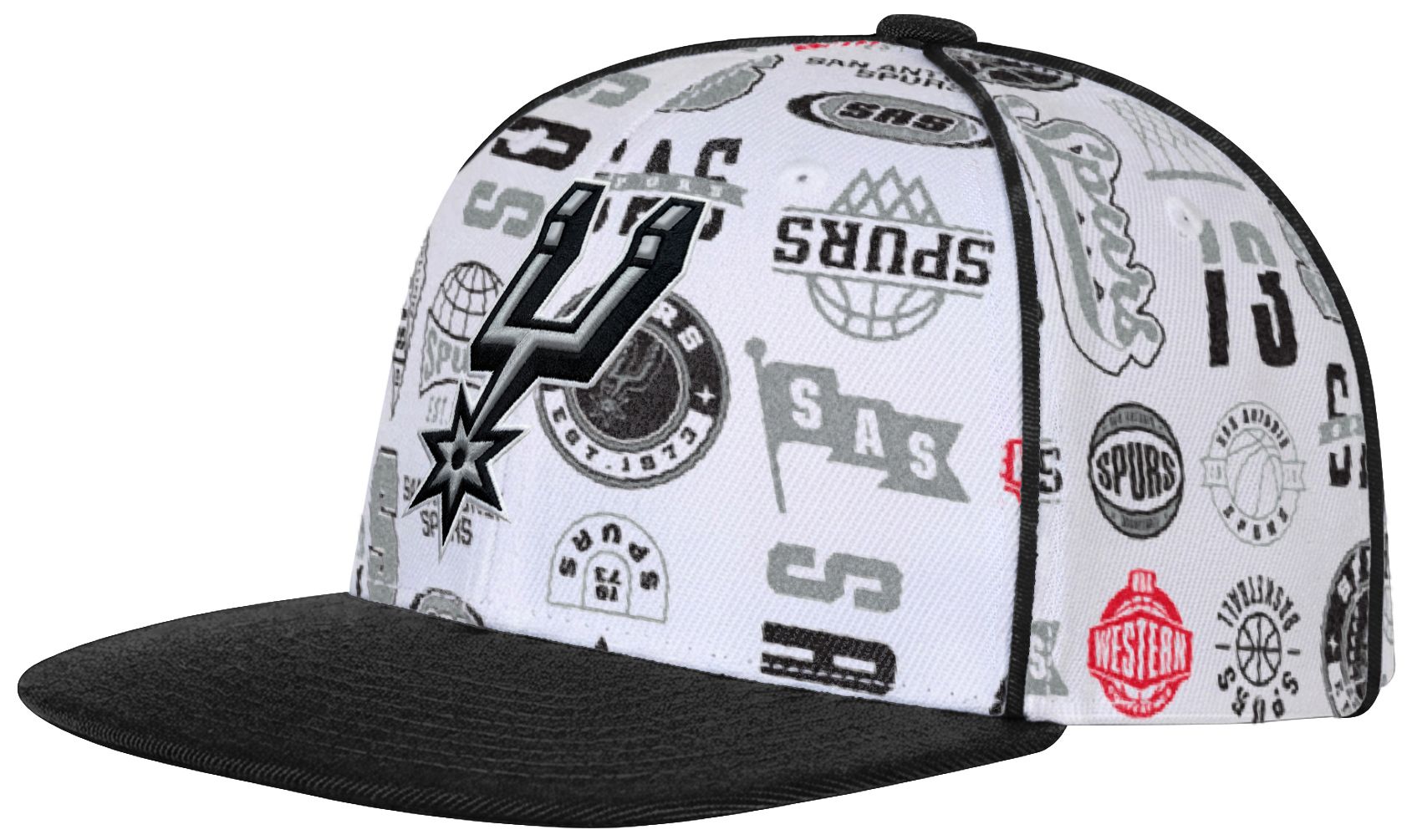 Outerstuff Big Boys' and Girls' White San Antonio Spurs Piped Up Snapback Hat - White, Black