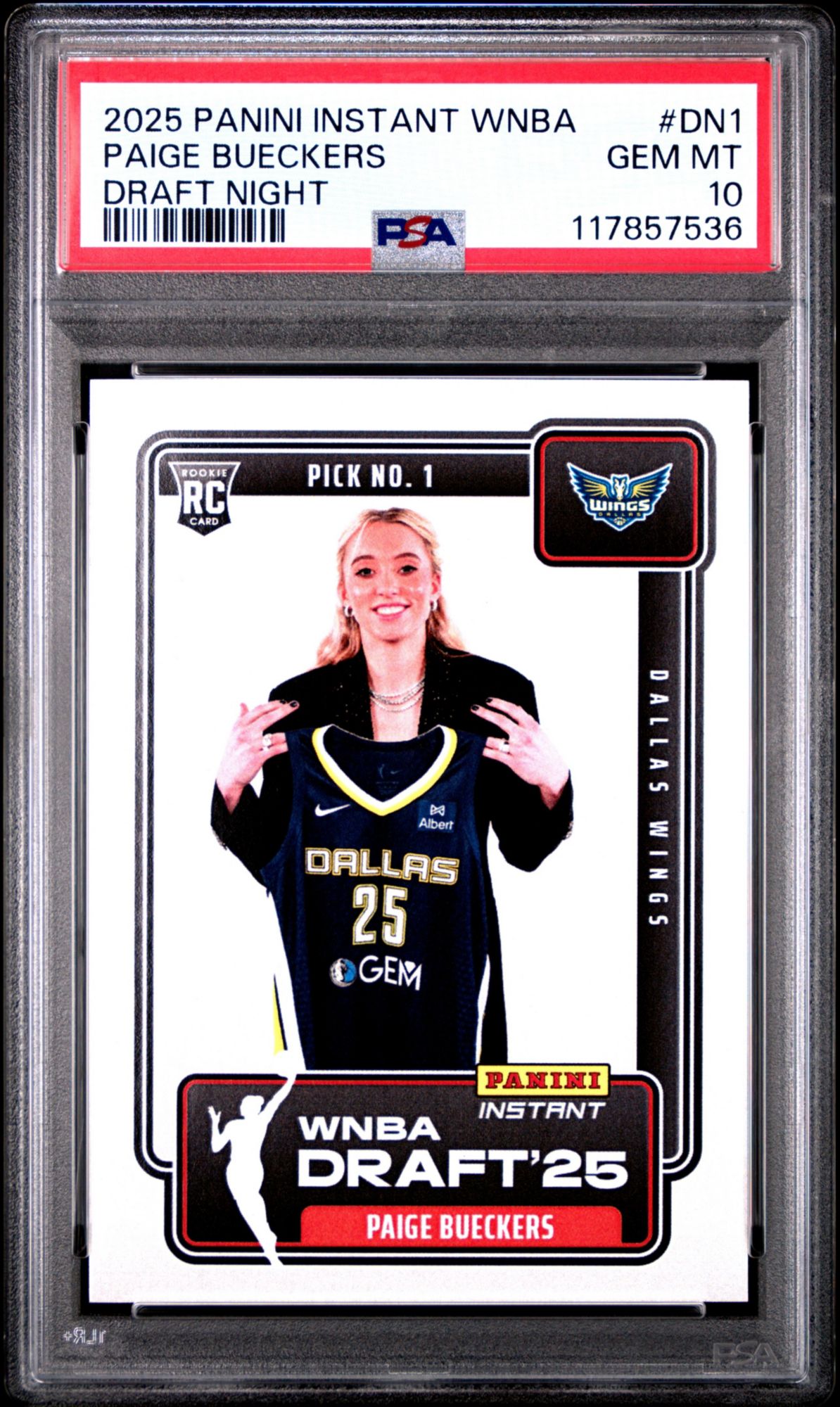2025 Panini Instant WNBA Draft Night Dn1 Paige Bueckers PSA 10